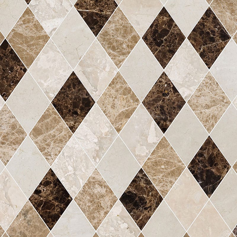 Marble Systems Talya Decorative Marble Crema Bella Emperador Dark Diana Royal glossy tile pattern swatch — available at