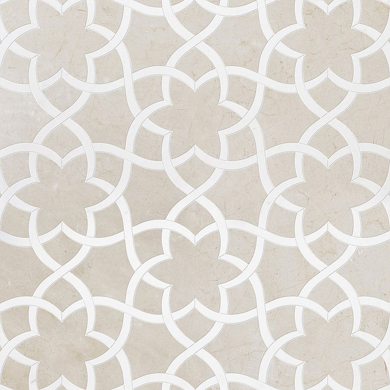 Marble Systems Talya Decorative Marble Crema Bella Thassos White Or Aspen Whit glossy tile pattern swatch — available at