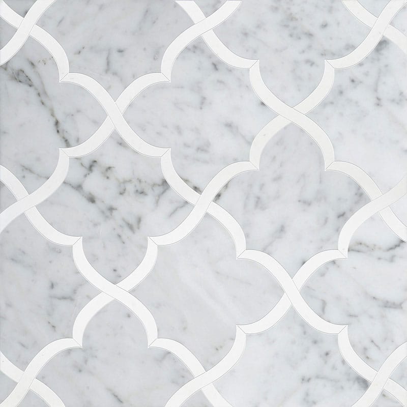 Marble Systems Talya Decorative Marble White Carrara Thassos White multi finish tile pattern swatch — available at Surface