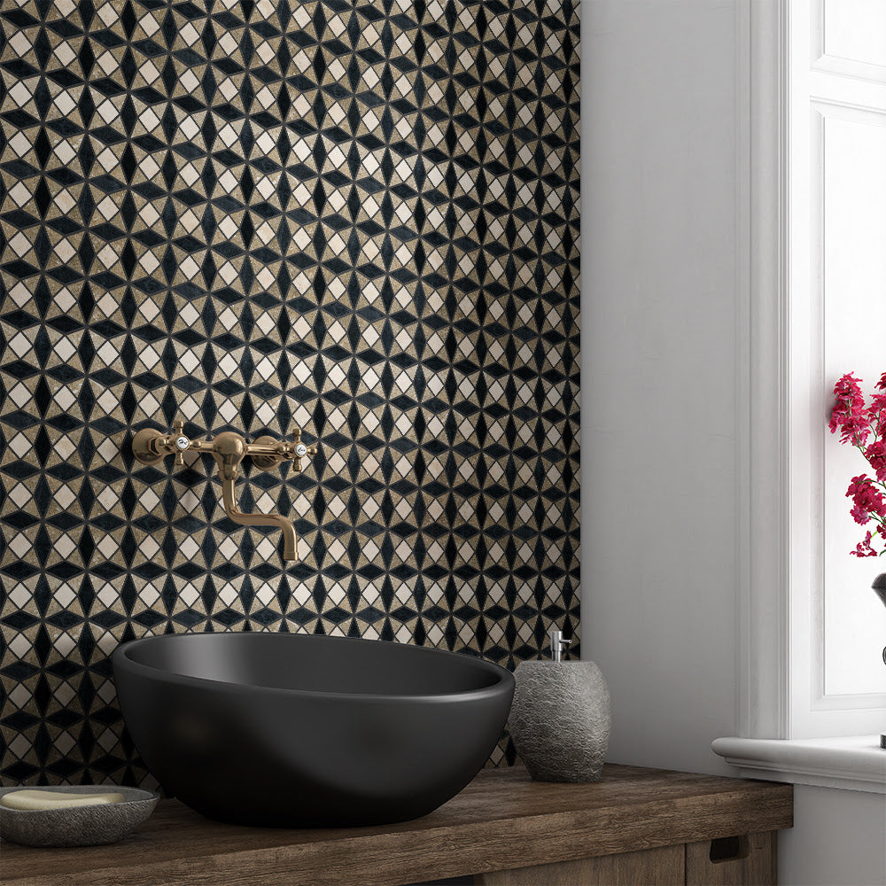 Black, Champagne, Olive Green Honed Marble Mosaic 12 5/8×12 5/8 (MS02085)