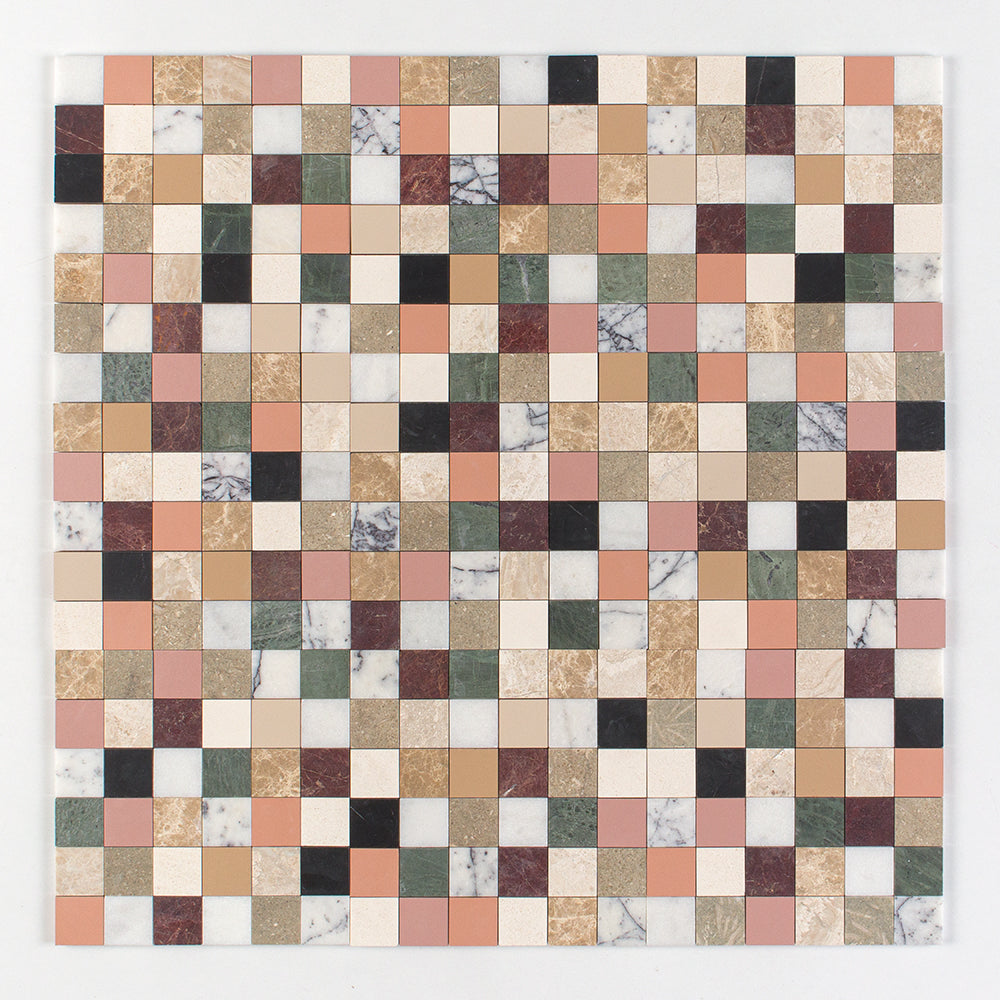 Marble Systems Tessa Mosaic Blend matte marble tile pattern swatch — available at Surface Group