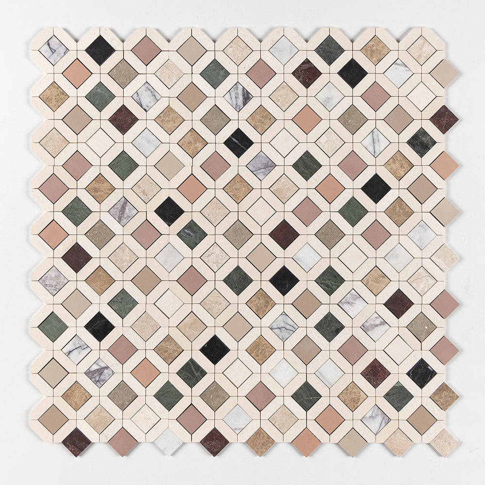 Marble Systems Tessa Mosaic Blend matte marble tile pattern swatch — available at Surface Group