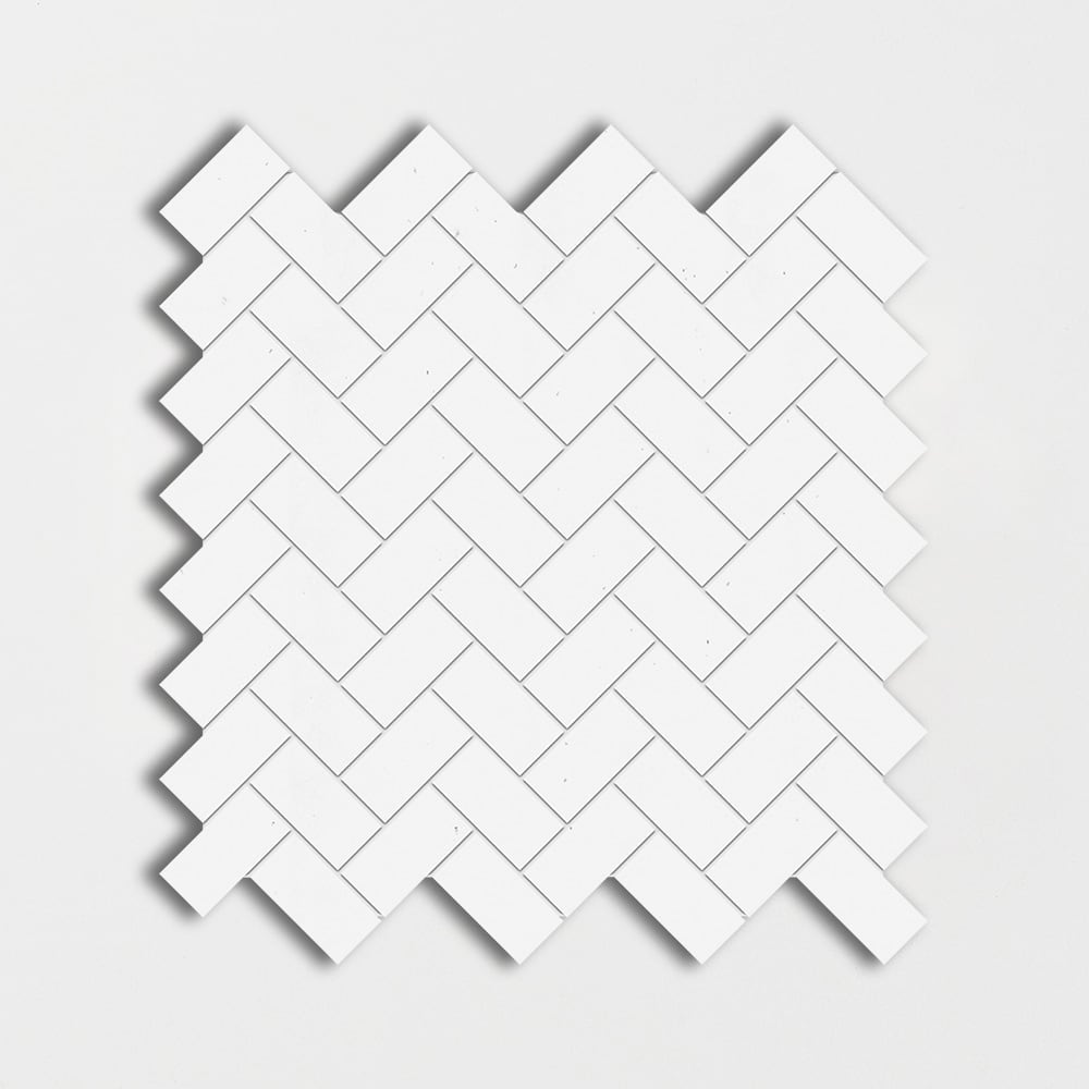 Thassos, Thassos White Honed Herringbone Marble Mosaic 12 1/8×13 3/8 Image