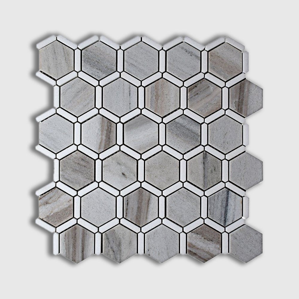 Thassos White, Skyline Polished Favo Marble Mosaic 12 1/4×11 3/4 Image