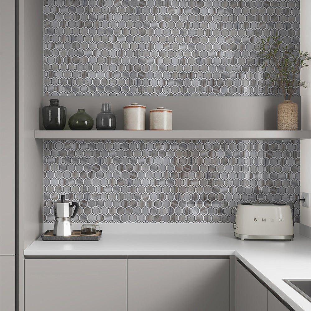Thassos White, Skyline Polished Favo Marble Mosaic 12 1/4×11 3/4 (MS90579)