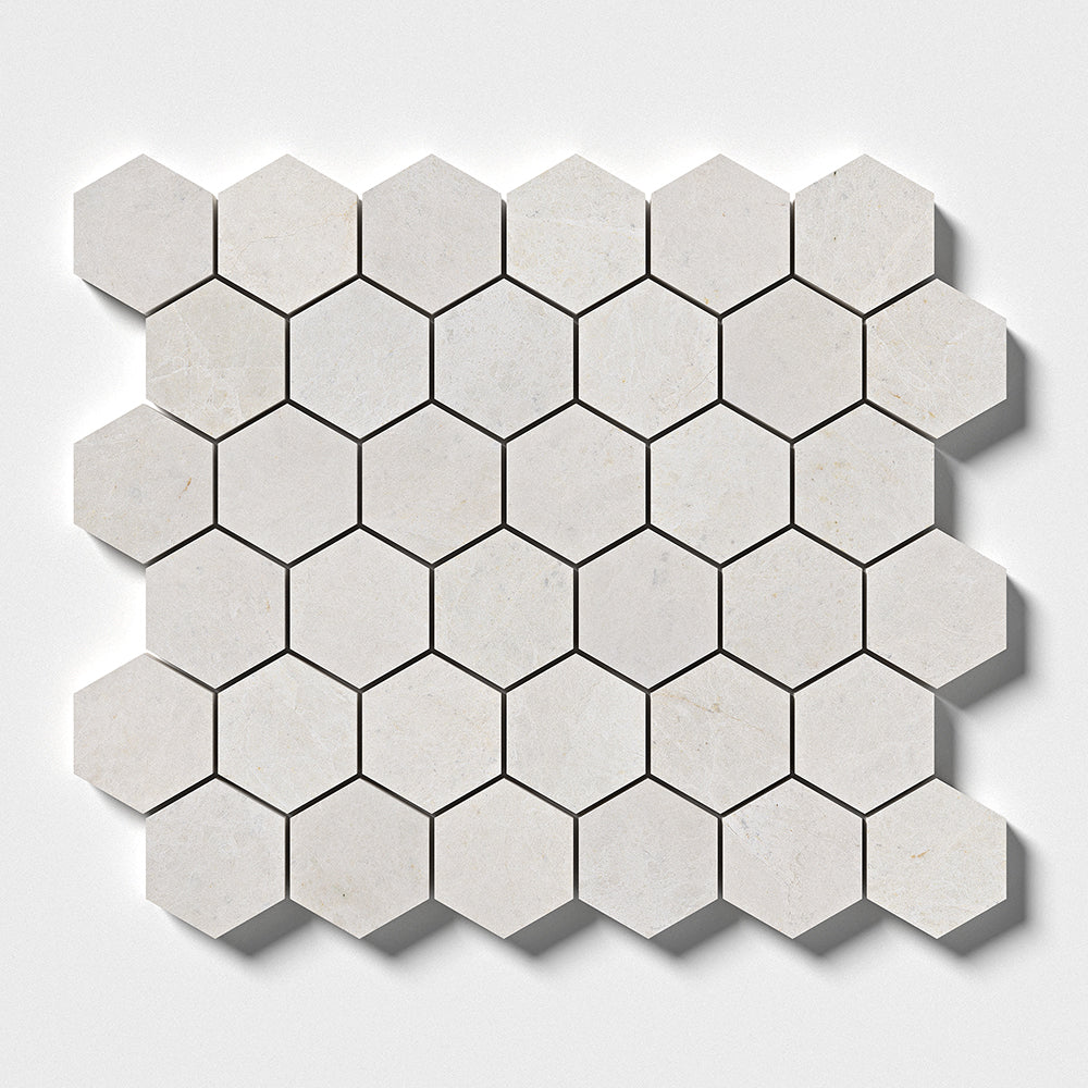 Vanilla Honed Hexagon 2 Marble Mosaic 10 3/8×12 Image