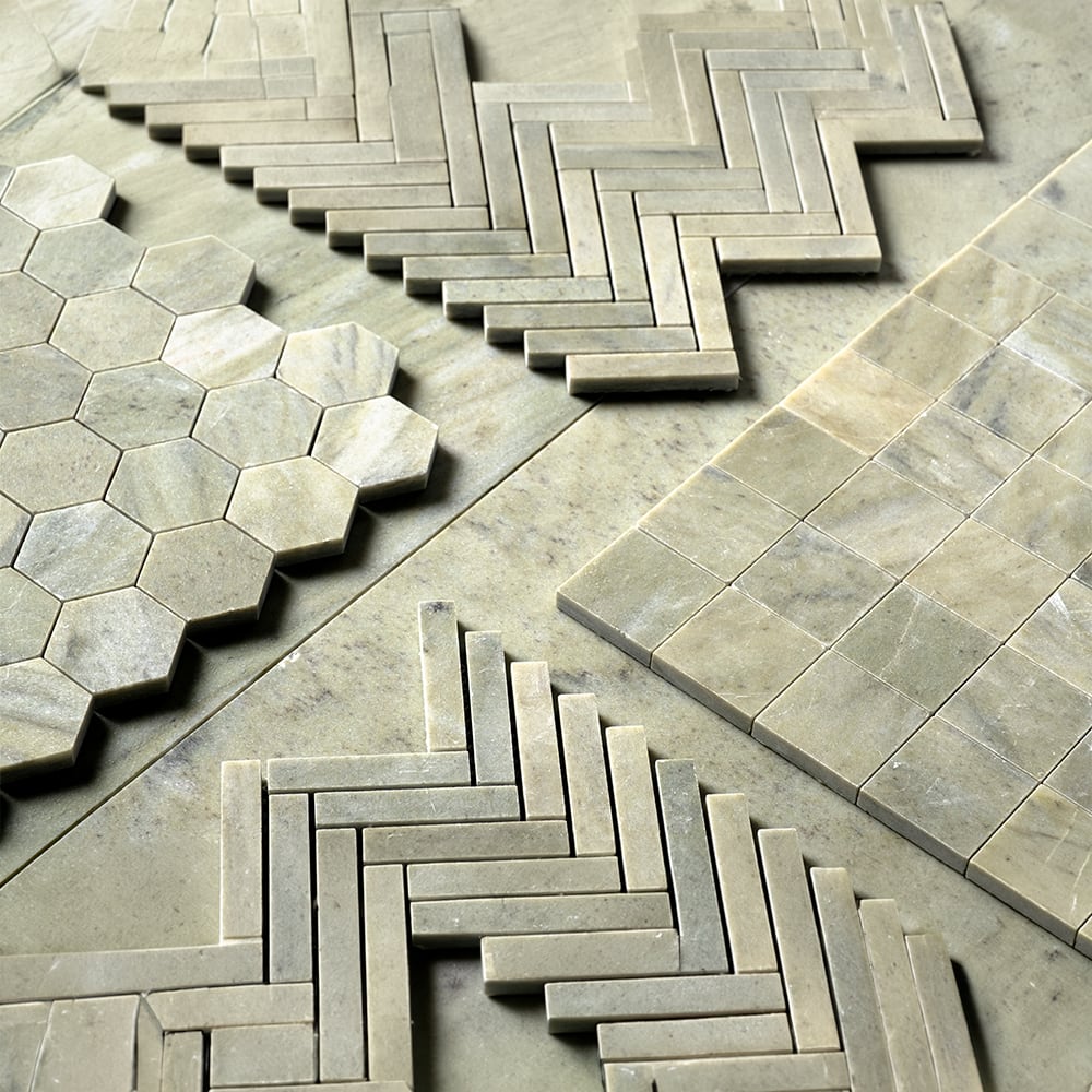 Marble Systems Verde Laguna Honed Verde Laguna matte marble tile pattern design — available at Surface Group