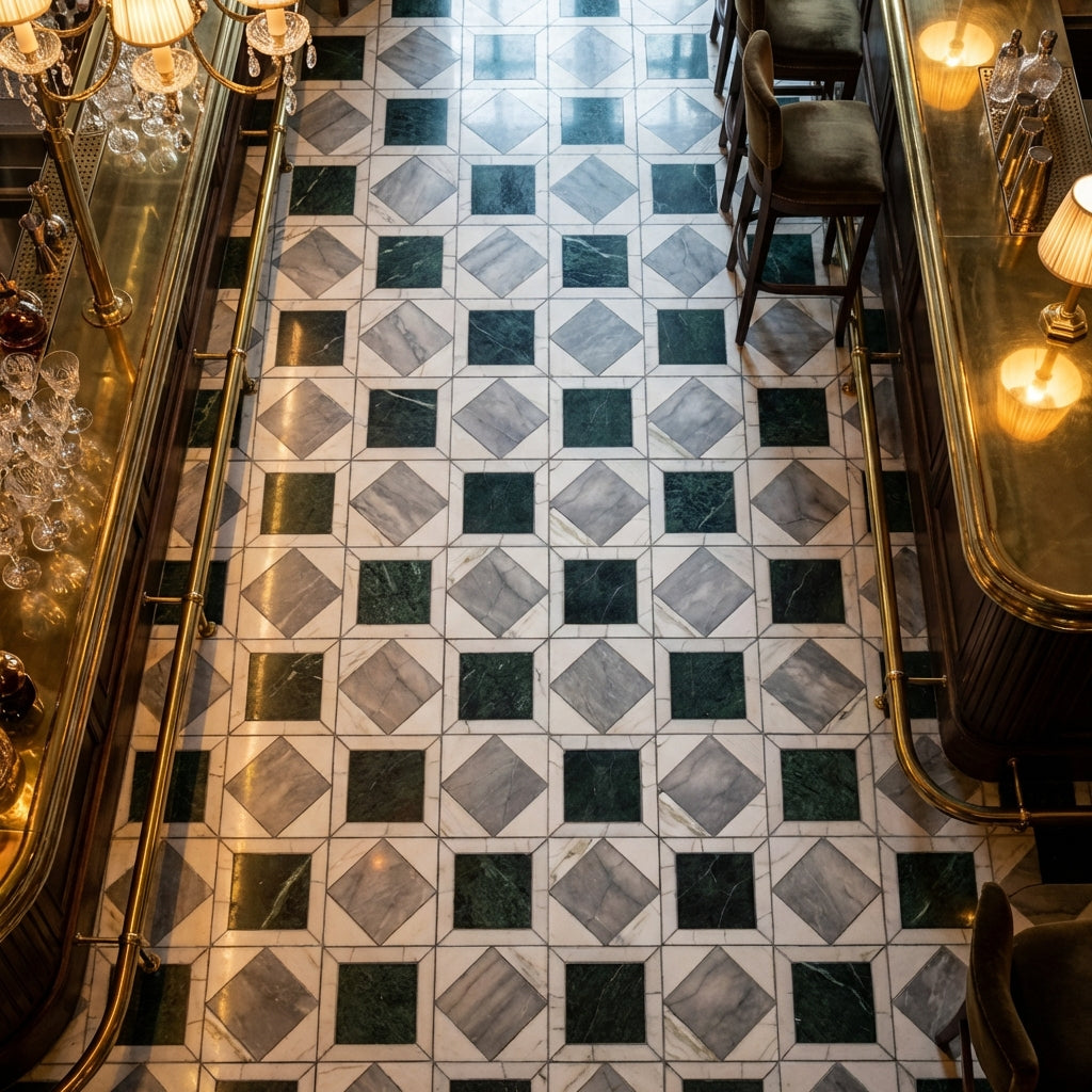 Allure, Calacatta Gold, Thassos, Verde Lucia Honed Palazzoli Antica Marble Mosaics 12×12 (MS90939)