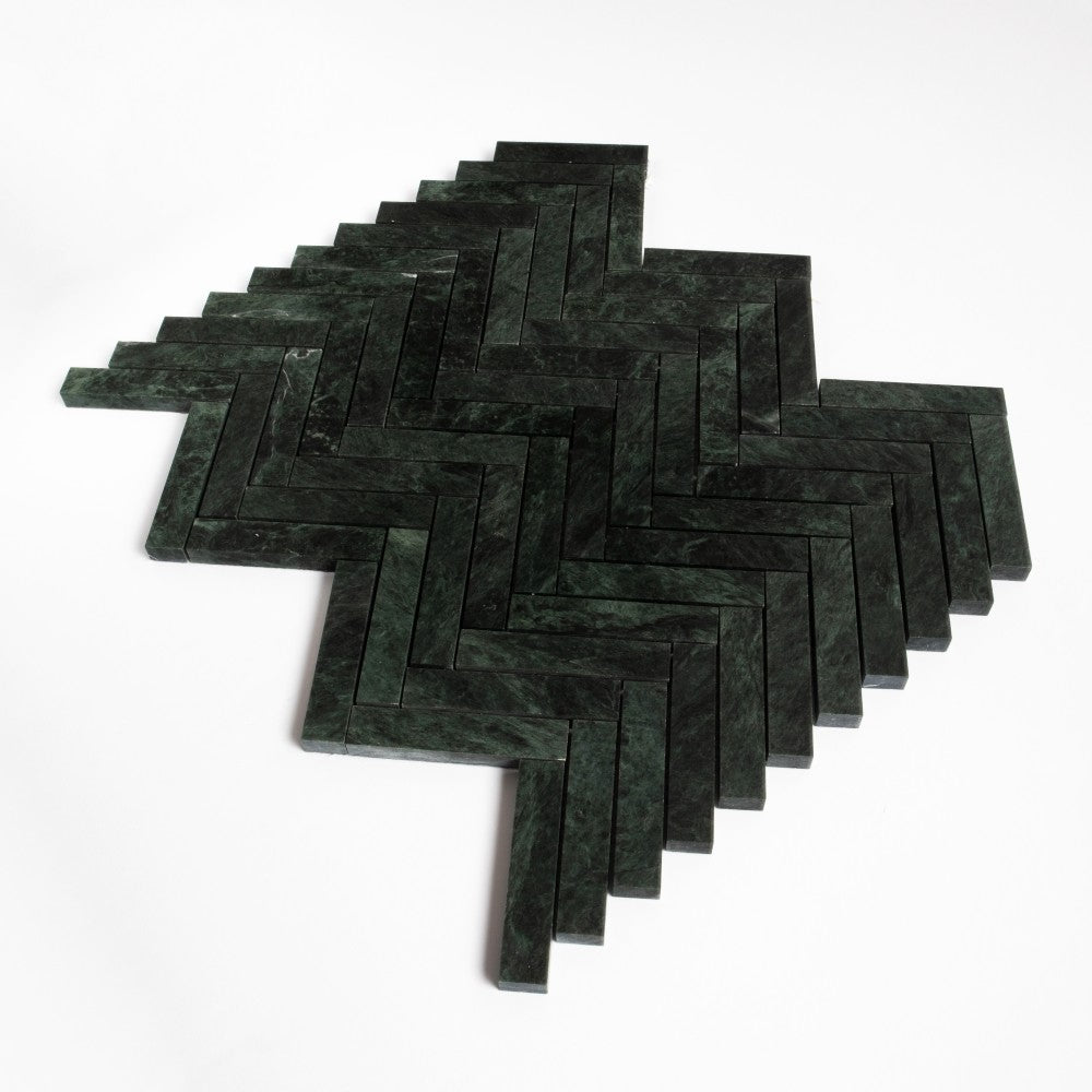 Verde Lucia Honed Herringbone 5/8×3 Marble Mosaics 10 5/16×12 7/8 (MS90942)