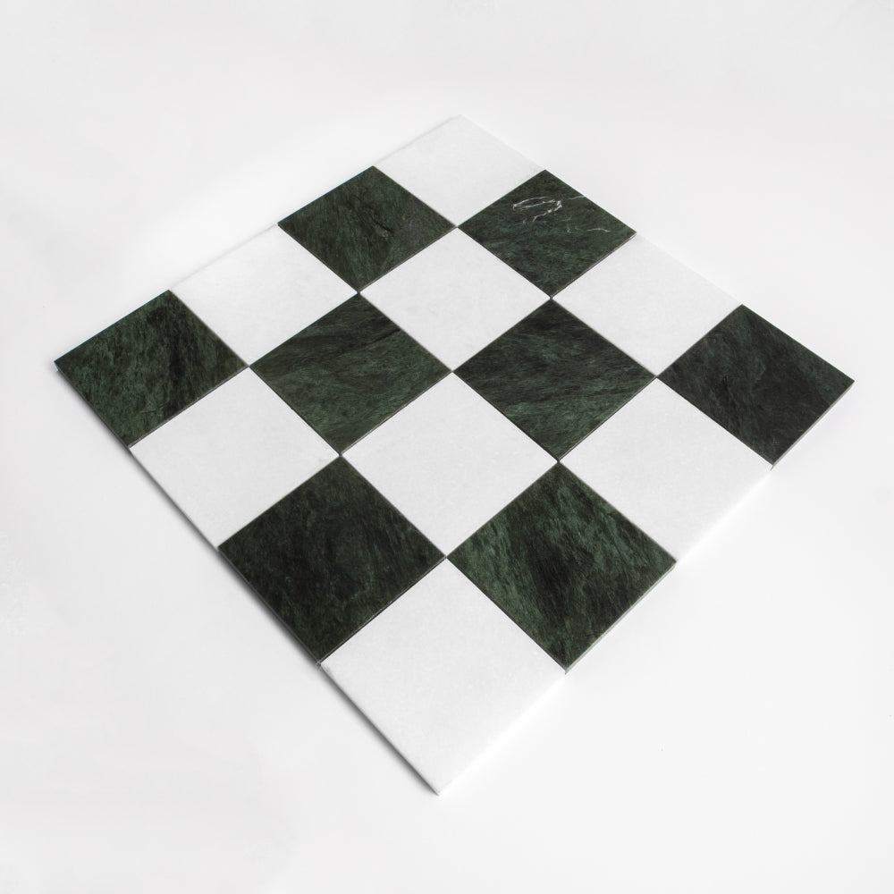 Thassos, Verde Lucia Honed Grande Chester Marble Mosaics 16×16 (MS90936)