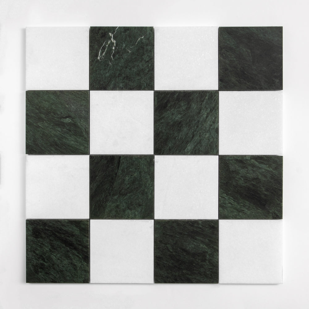 Thassos, Verde Lucia Honed Grande Chester Marble Mosaics 16×16