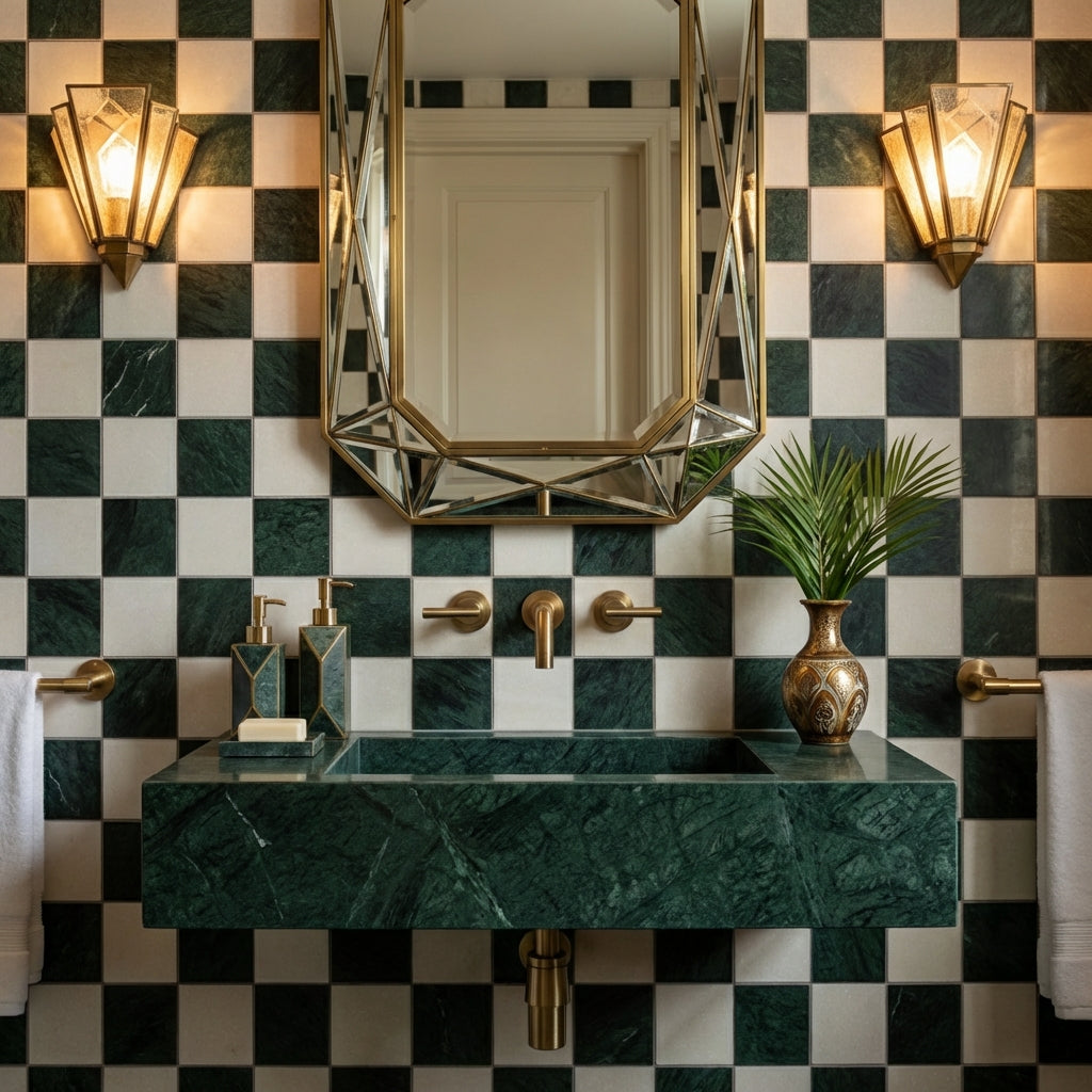 Thassos, Verde Lucia Honed Grande Chester Marble Mosaics 16×16 (MS90936)