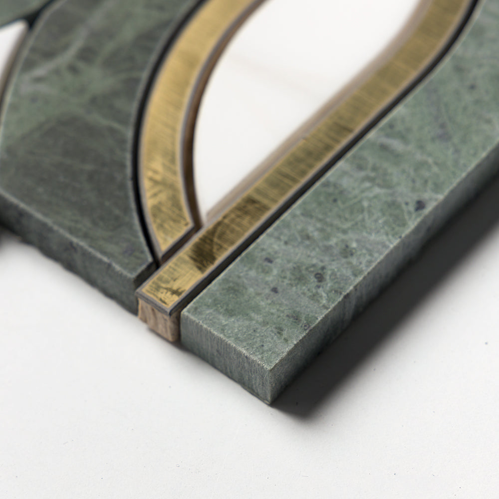 Snow White, Brass, Verde Tia Honed Butterfly Marble Mosaics 7 13/16×11 3/4 (YNR10174)