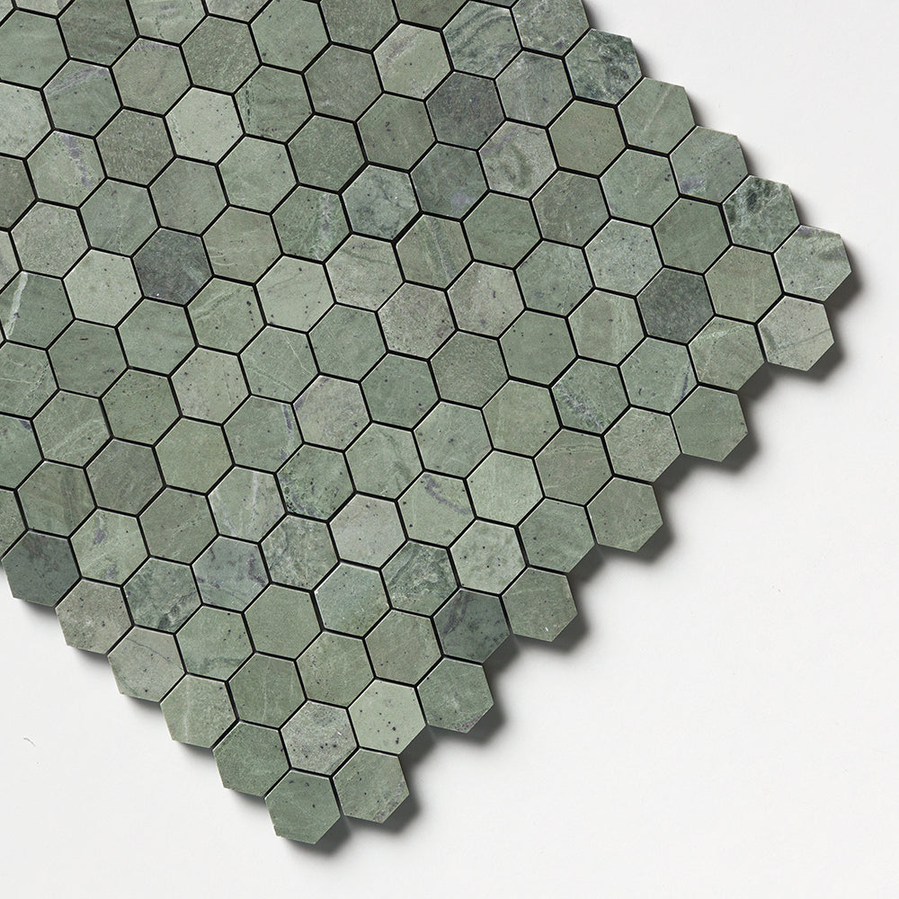 Verde Tia Honed Hexagon 1×1 Marble Mosaics 11 1/2×12 1/4 (MS02376)