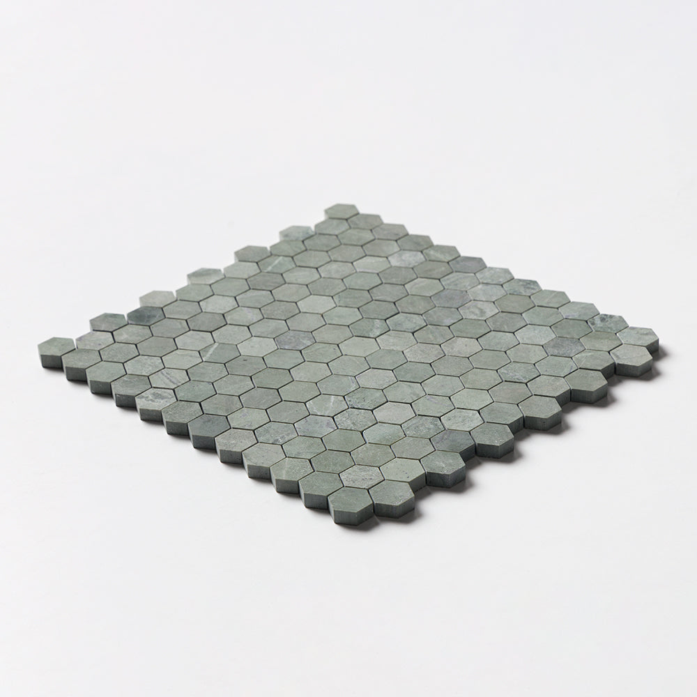 Verde Tia Honed Hexagon 1×1 Marble Mosaics 11 1/2×12 1/4 (MS02376)