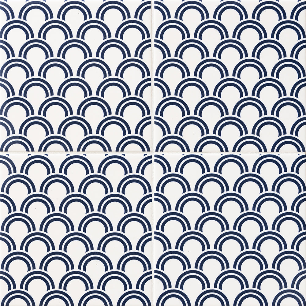 Marble Systems Wagara Ceramic Blue, White matte ceramic tile pattern swatch — available at Surface Group
