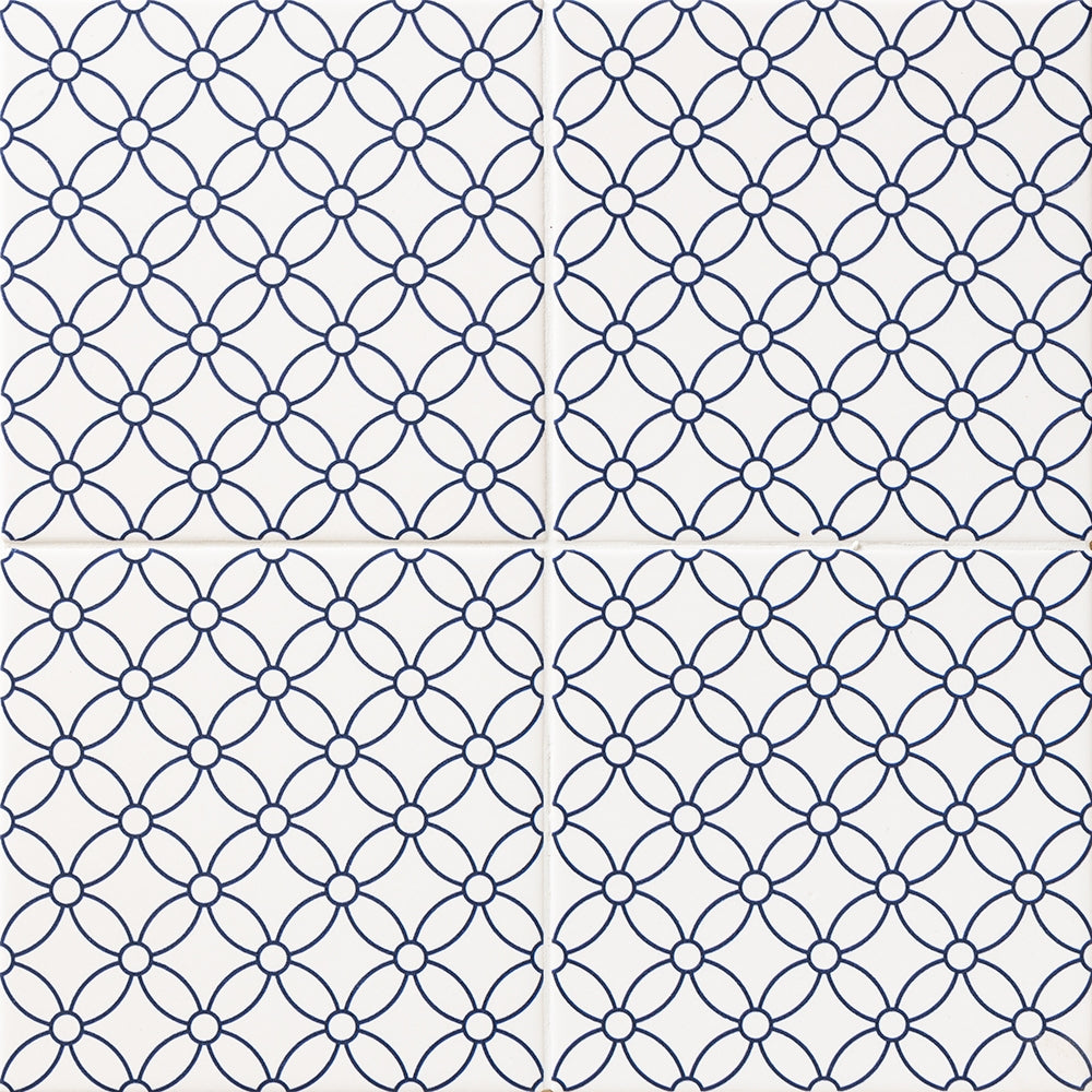 Marble Systems Wagara Ceramic Blue, White matte ceramic tile pattern swatch — available at Surface Group
