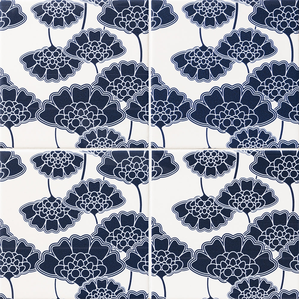 Marble Systems Wagara Ceramic Blue, White matte ceramic tile pattern swatch — available at Surface Group