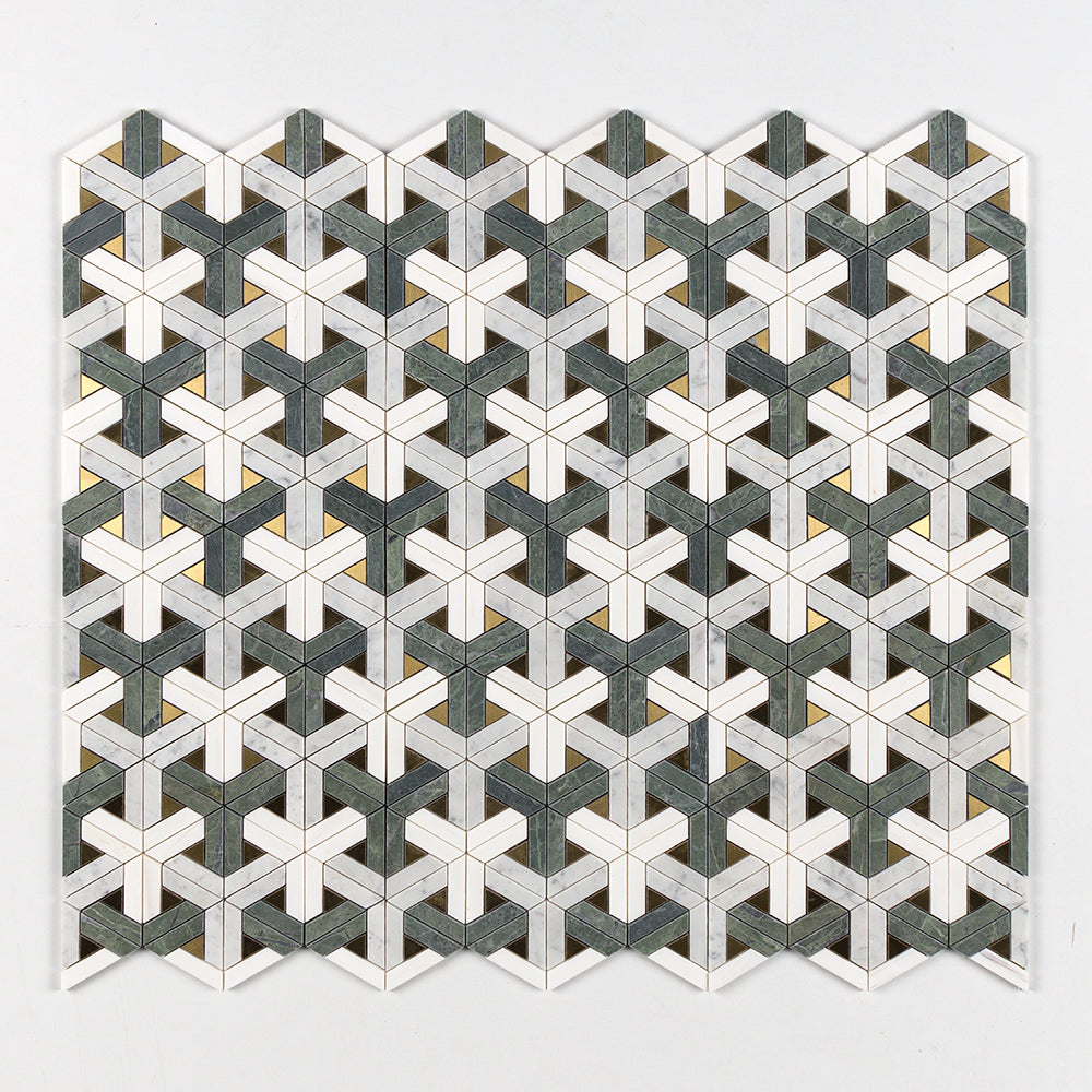 Marble Systems White Carrara Honed Marble Green, White, Yellow, Gray matte tile pattern swatch — available at Surface Group