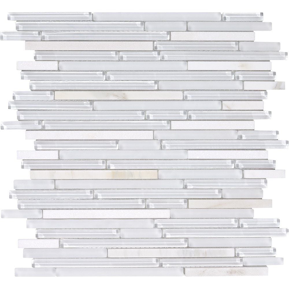 Bianco Granita Glossy Liner Blend Glass Mosaic 12×12 Image