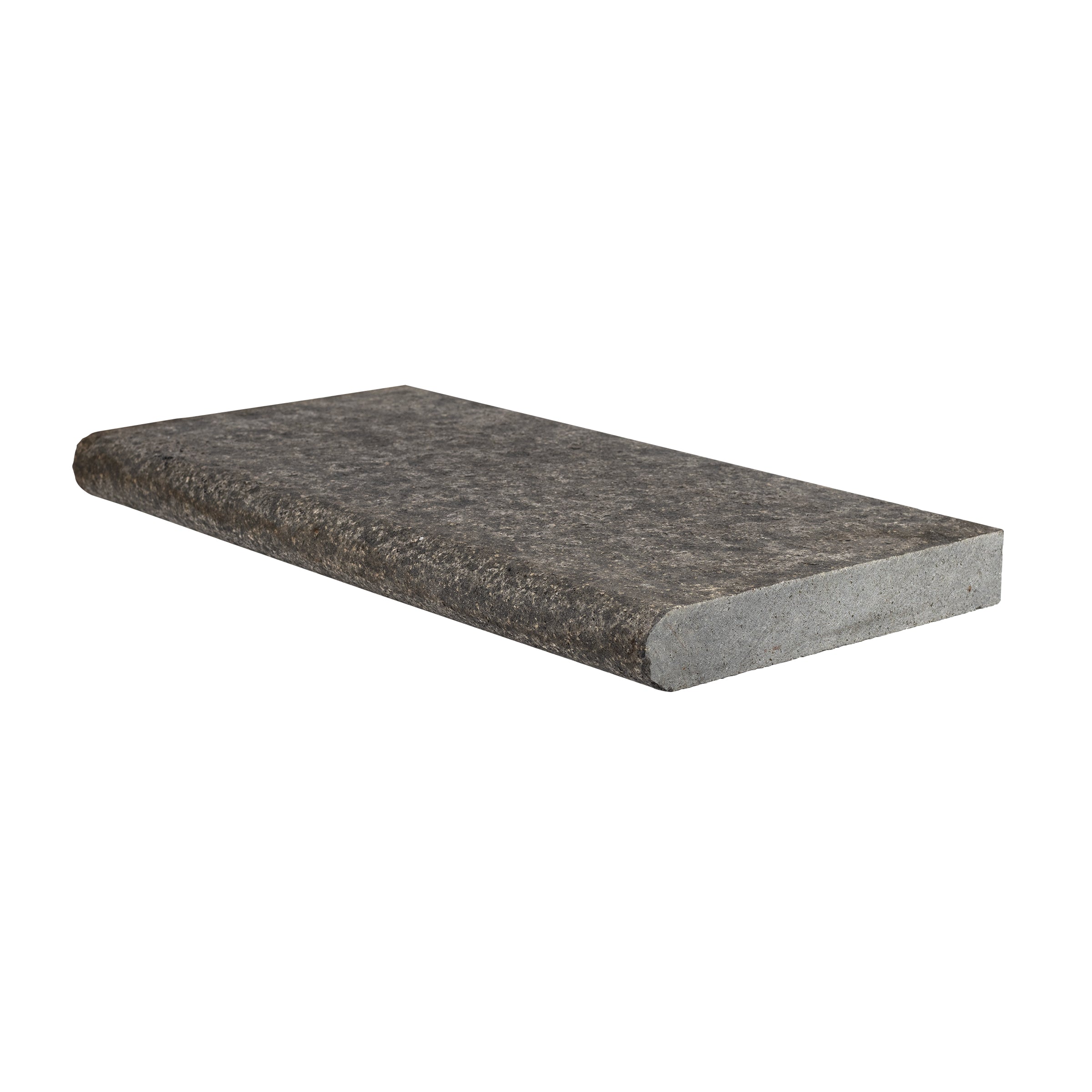 OLYMPUS BLACK: Basalt Single Bulnose 24 Pool Coping Paving Accessory (12"x24"x2" | Flamed, Tumbled)