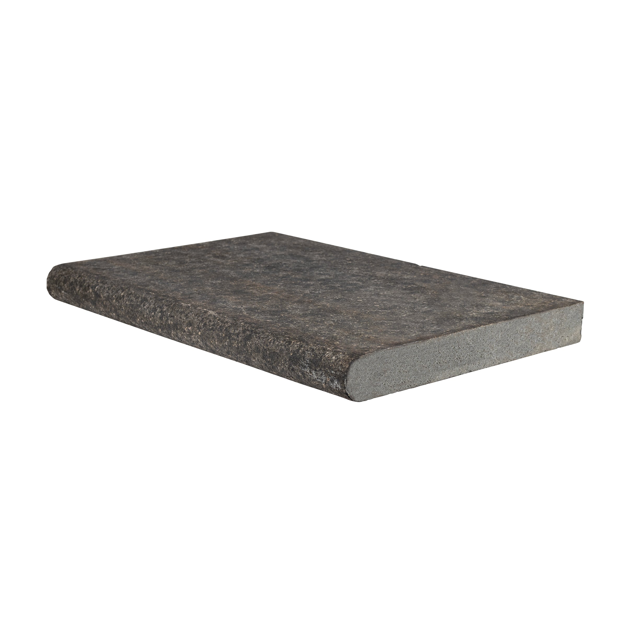 OLYMPUS BLACK: Basalt Single Bulnose 24 Pool Coping Paving Accessory (16"x24"x2" | Flamed, Tumbled)