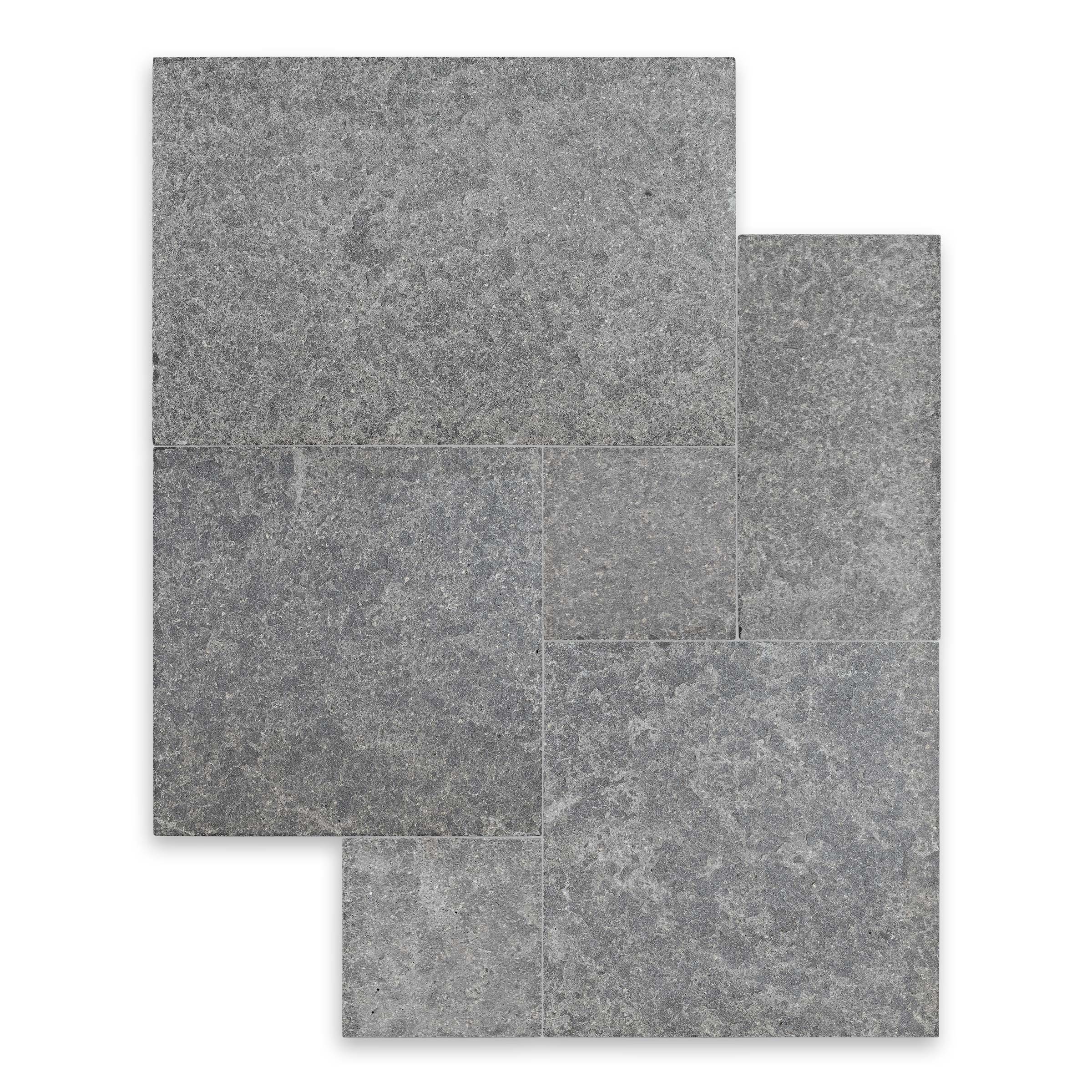 OLYMPUS BLACK: Basalt Versailles Paving Tile Pattern (8 SQFT | Flamed, Tumbled)