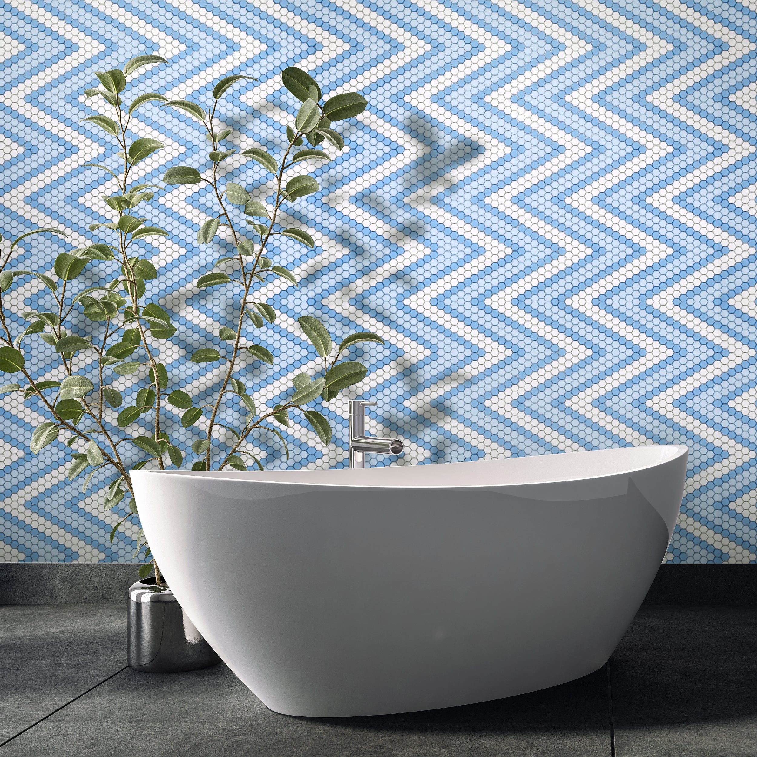 GEOMETRO: Amiens Coastal Hexagonal Recycled Glass Mosaic (11 7/8"x12 3/16"x3/8" | Matte)