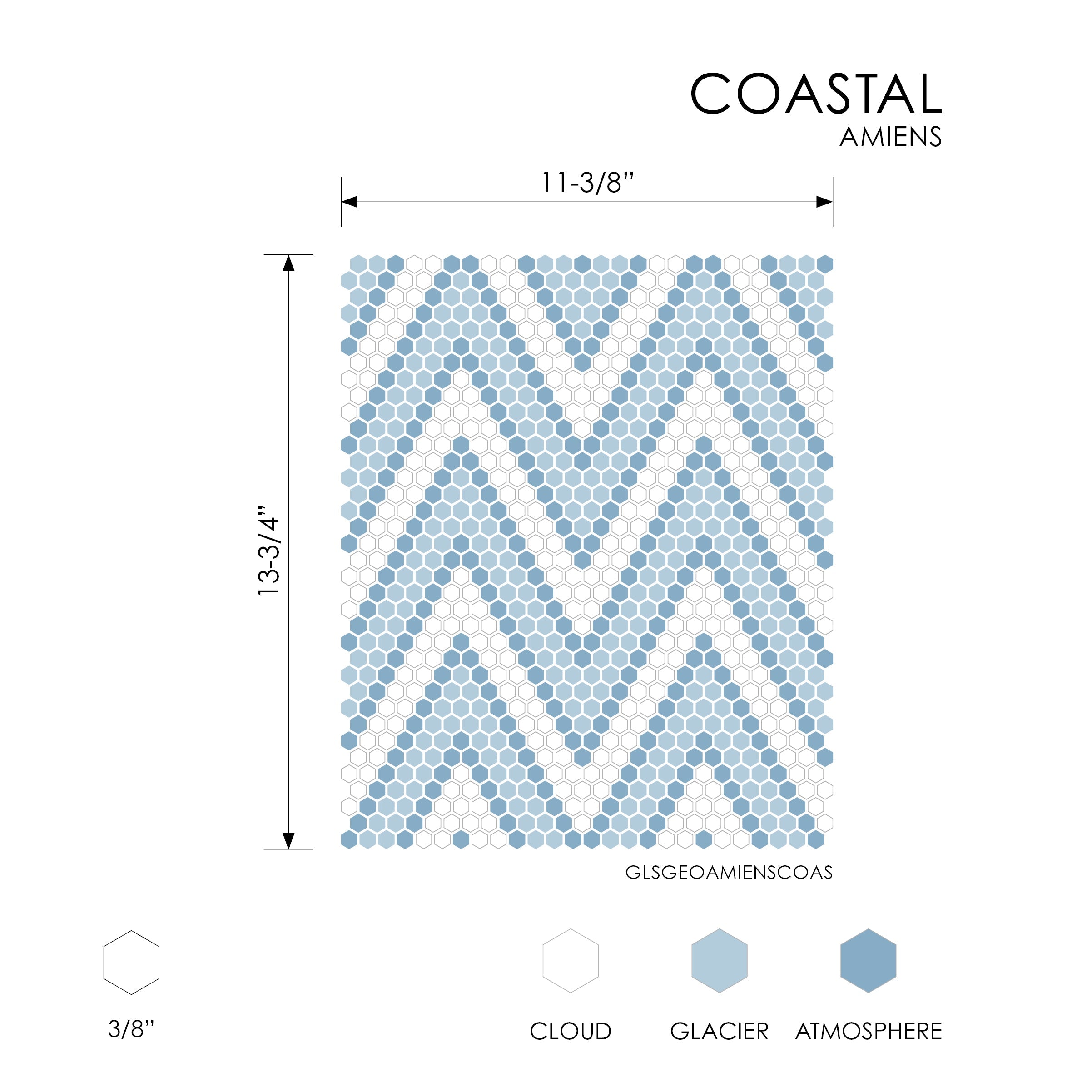 GEOMETRO: Amiens Coastal Hexagonal Recycled Glass Mosaic (11 7/8"x12 3/16"x3/8" | Matte)