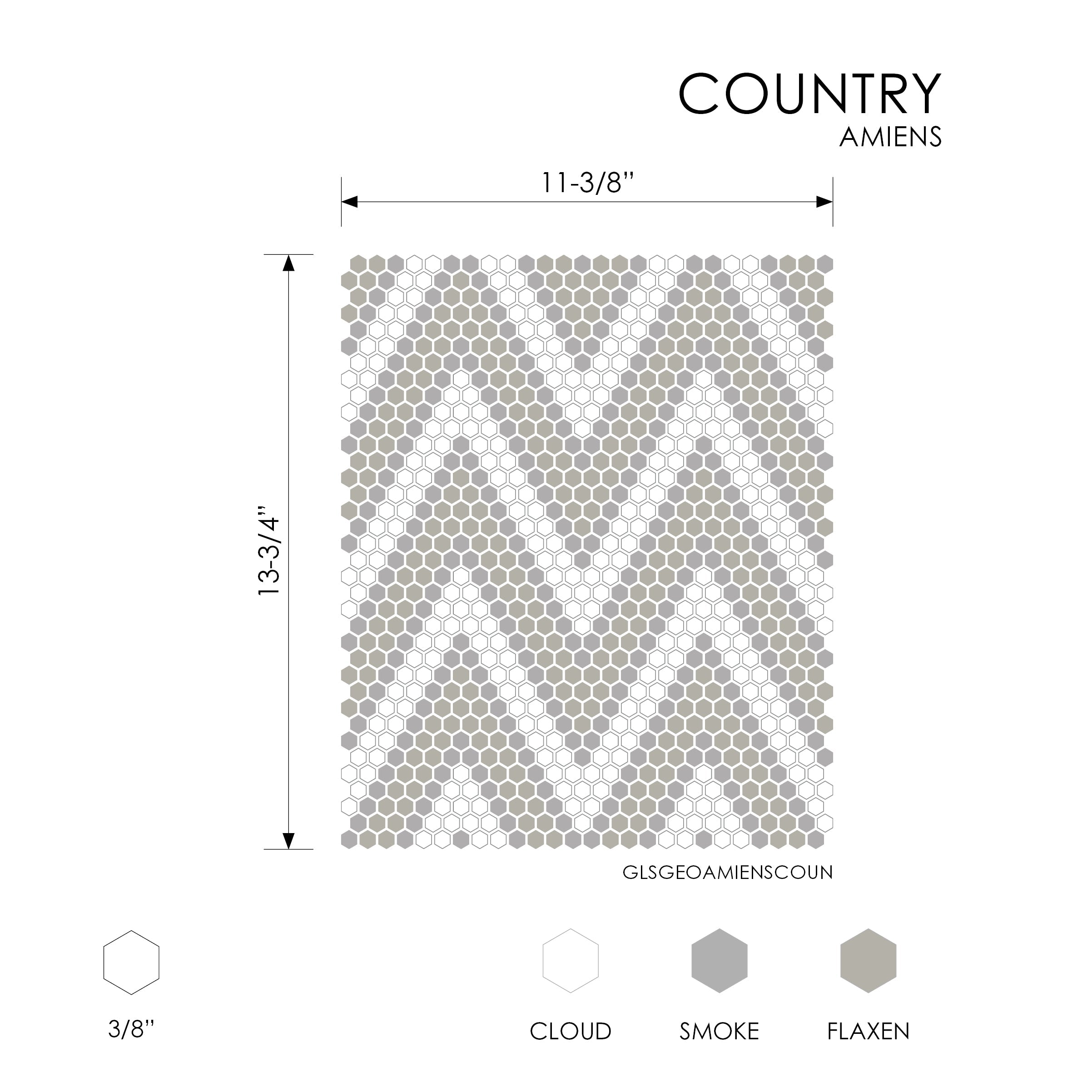 GEOMETRO: Amiens Country Hexagonal Recycled Glass Mosaic (11 7/8"x12 3/16"x3/8" | Matte)