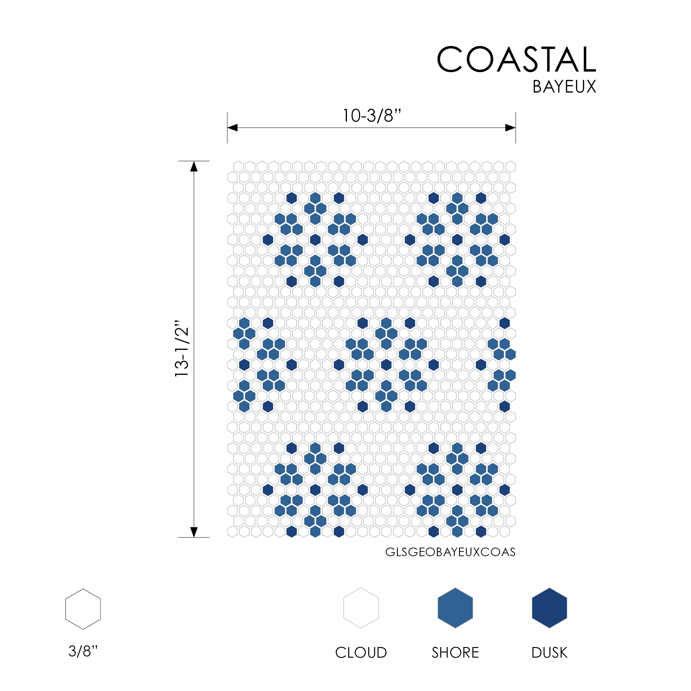 GEOMETRO: Bayeux Coastal Hexagonal Recycled Glass Mosaic (10 3/8"x13 1/2"x3/8" | Matte)