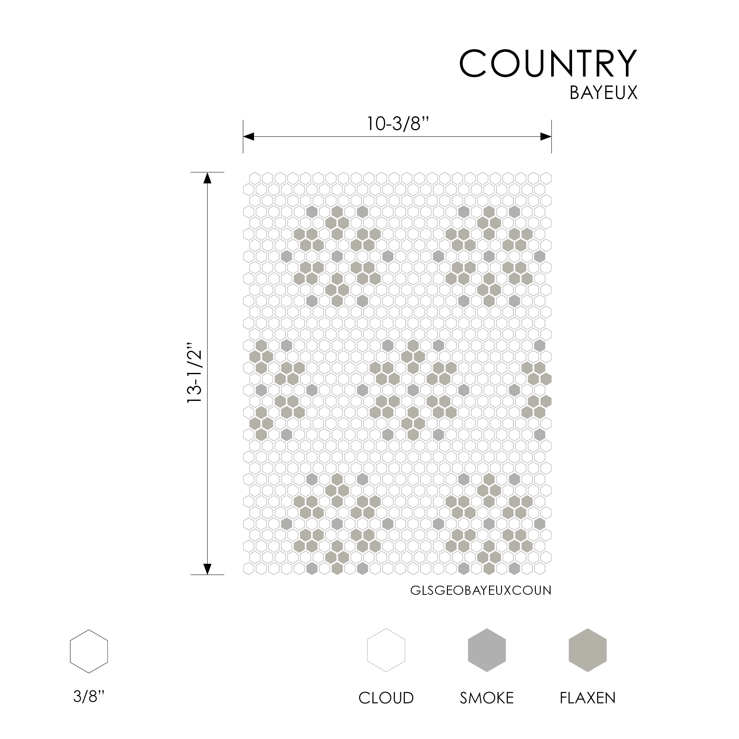 GEOMETRO: Bayeux Country Hexagonal Recycled Glass Mosaic (10 3/8"x13 1/2"x3/8" | Matte)