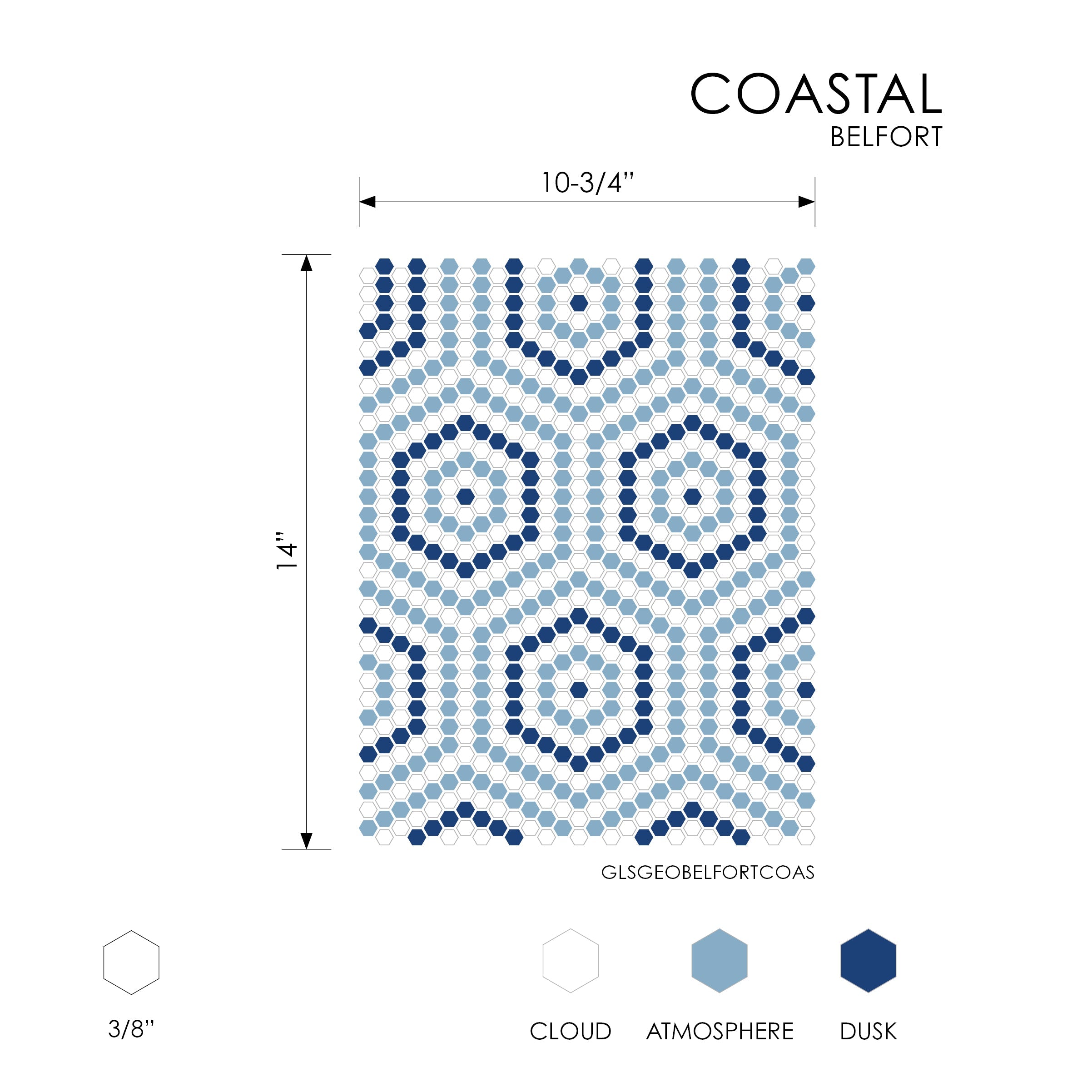 GEOMETRO: Belfort Coastal Hexagonal Recycled Glass Mosaic (10 3/4"x14"x3/8" | Matte)