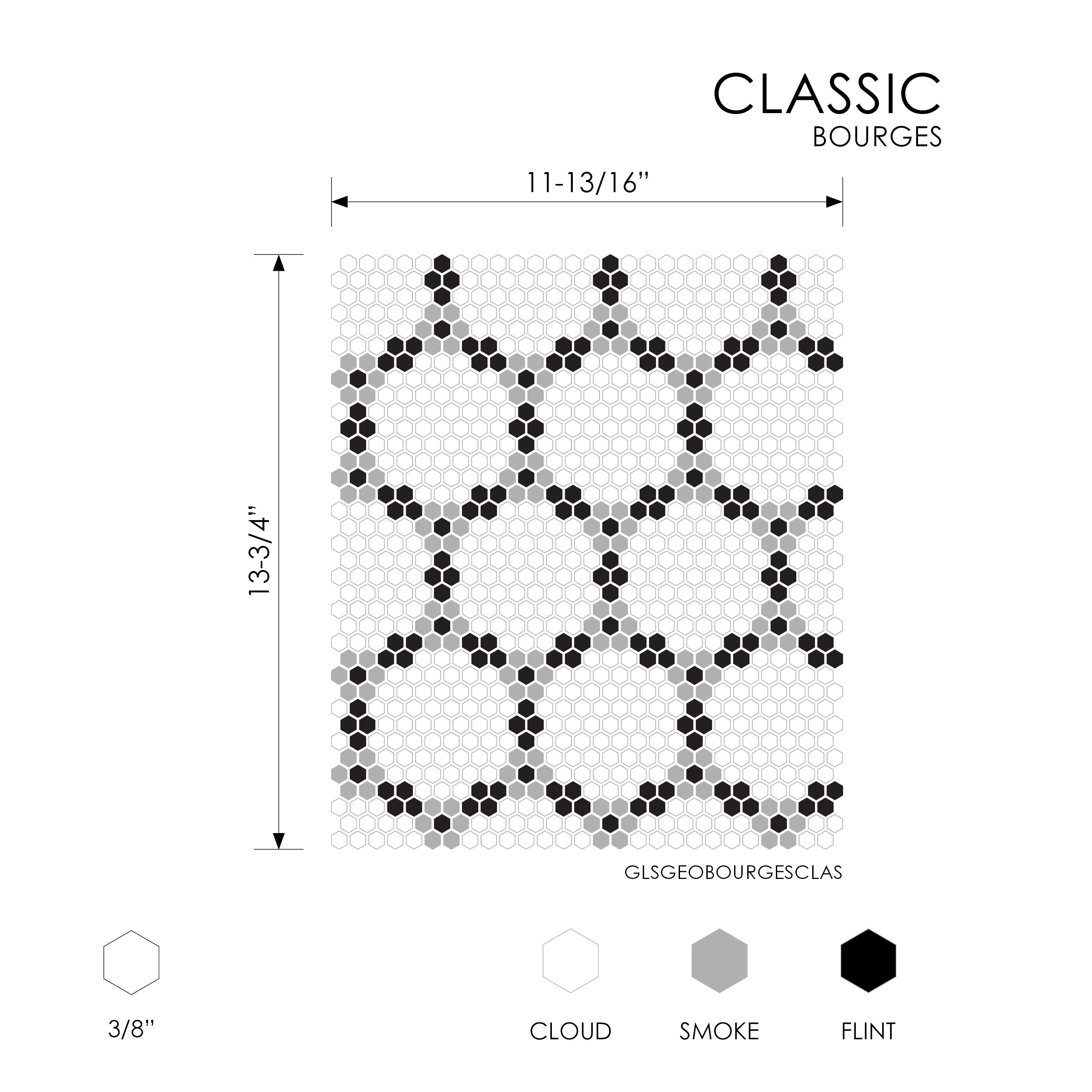 GEOMETRO: Bourges Classic Hexagonal Recycled Glass Mosaic (11 13/16"x13 3/4"x3/8" | Matte)