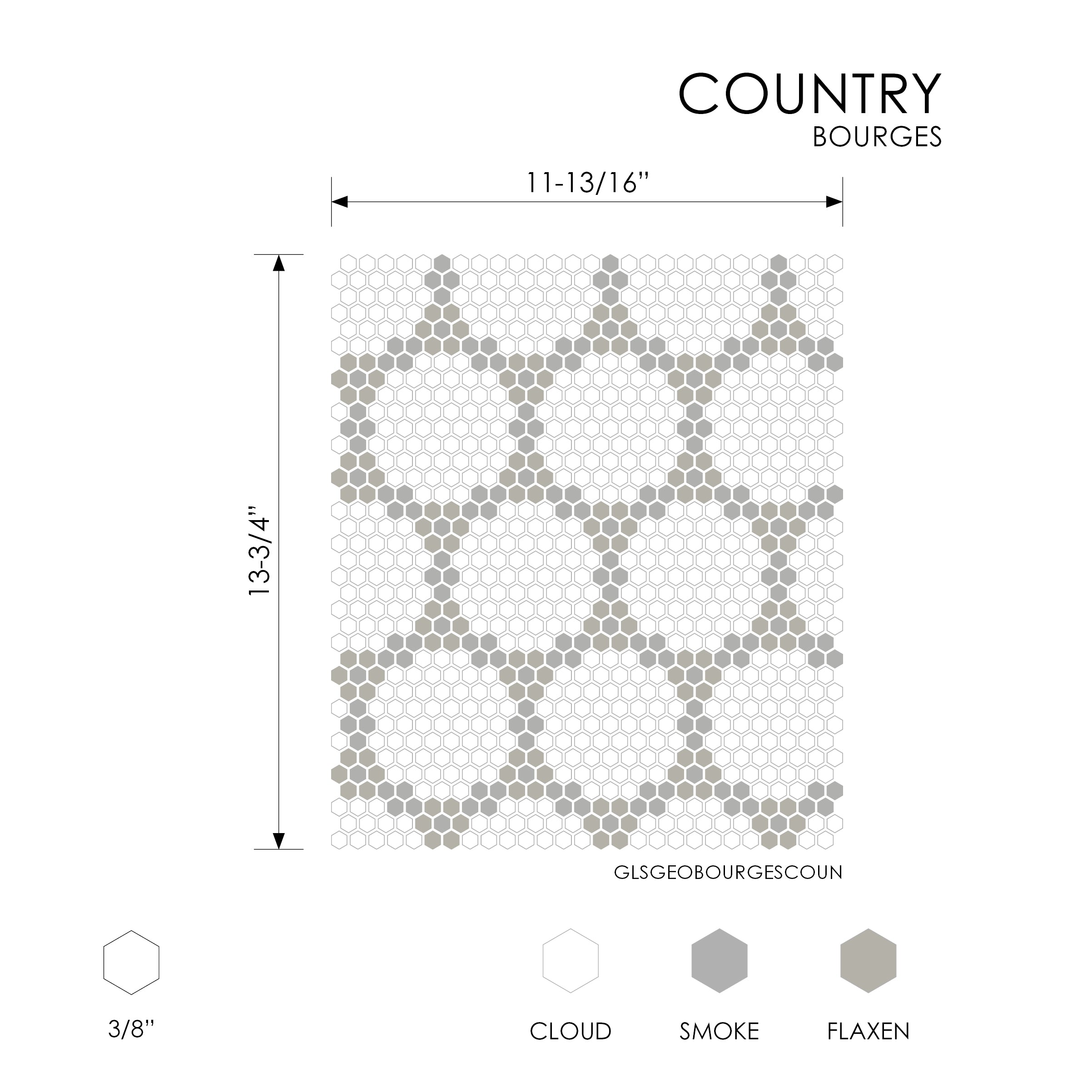 GEOMETRO: Bourges Country Hexagonal Recycled Glass Mosaic (11 13/16"x13 3/4"x3/8" | Matte)