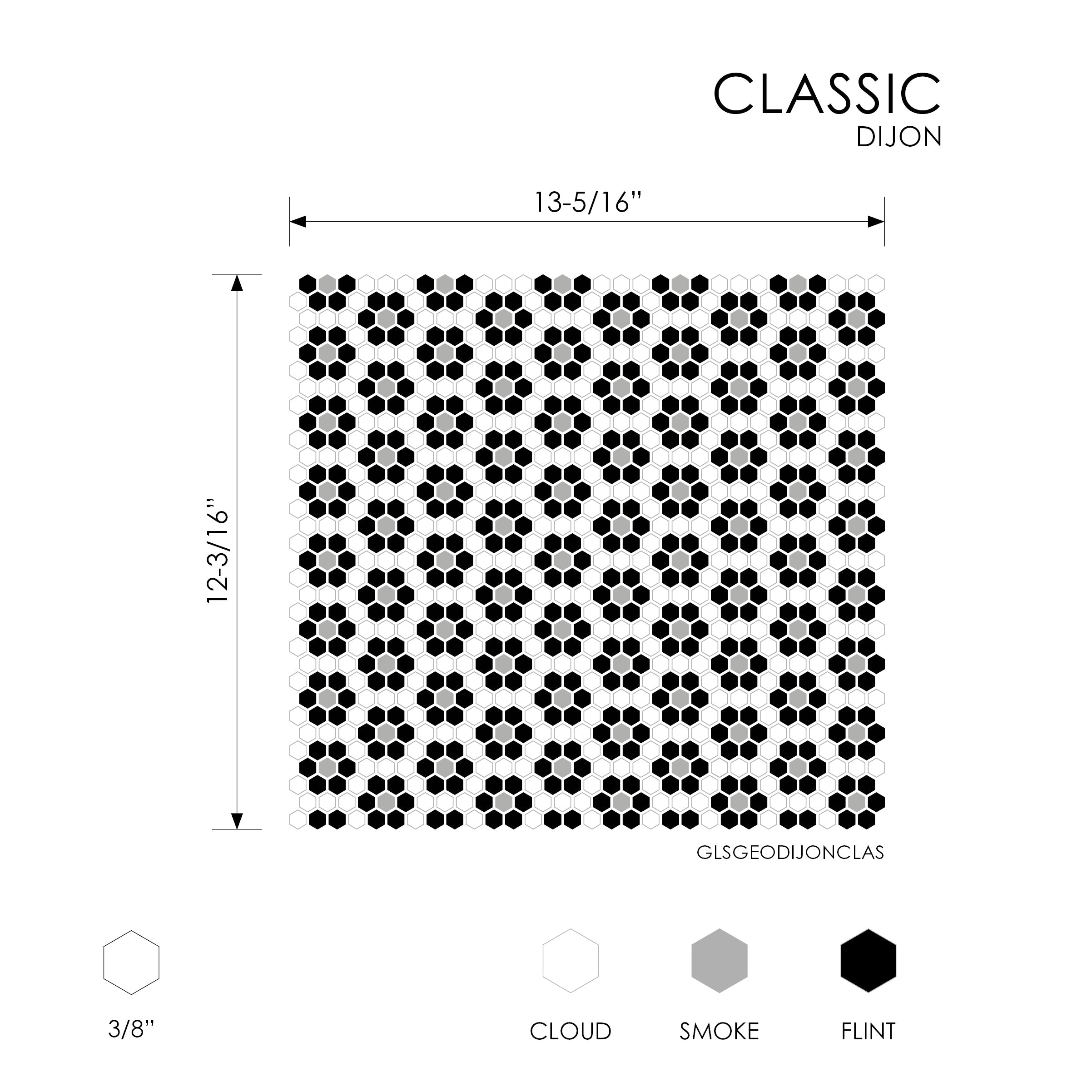 GEOMETRO: Dijon Classic Hexagonal Recycled Glass Mosaic (12 3/16"x13 5/16"x3/8" | Matte)