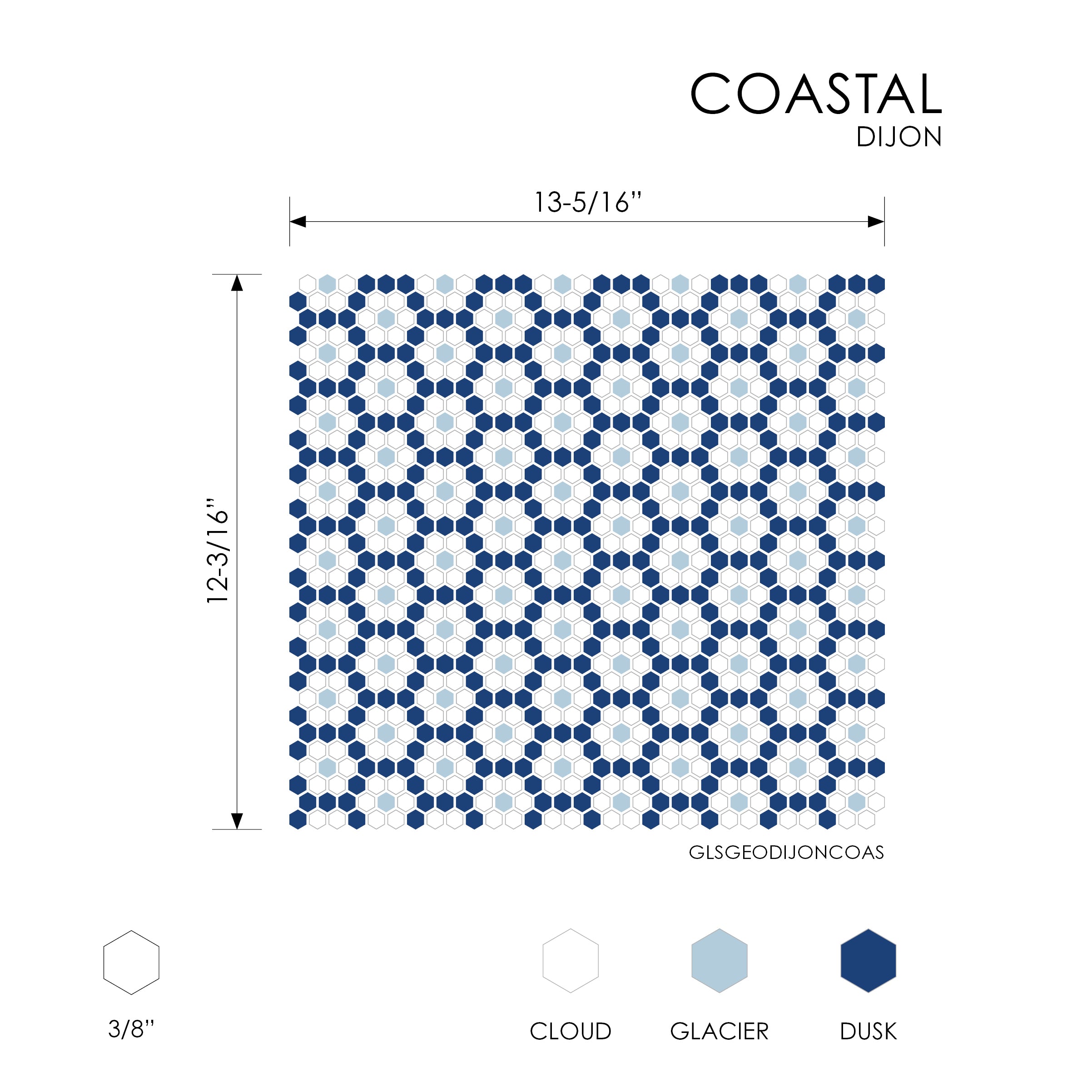 GEOMETRO: Dijon Coastal Hexagonal Recycled Glass Mosaic (12 3/16"x13 5/16"x3/8" | Matte)