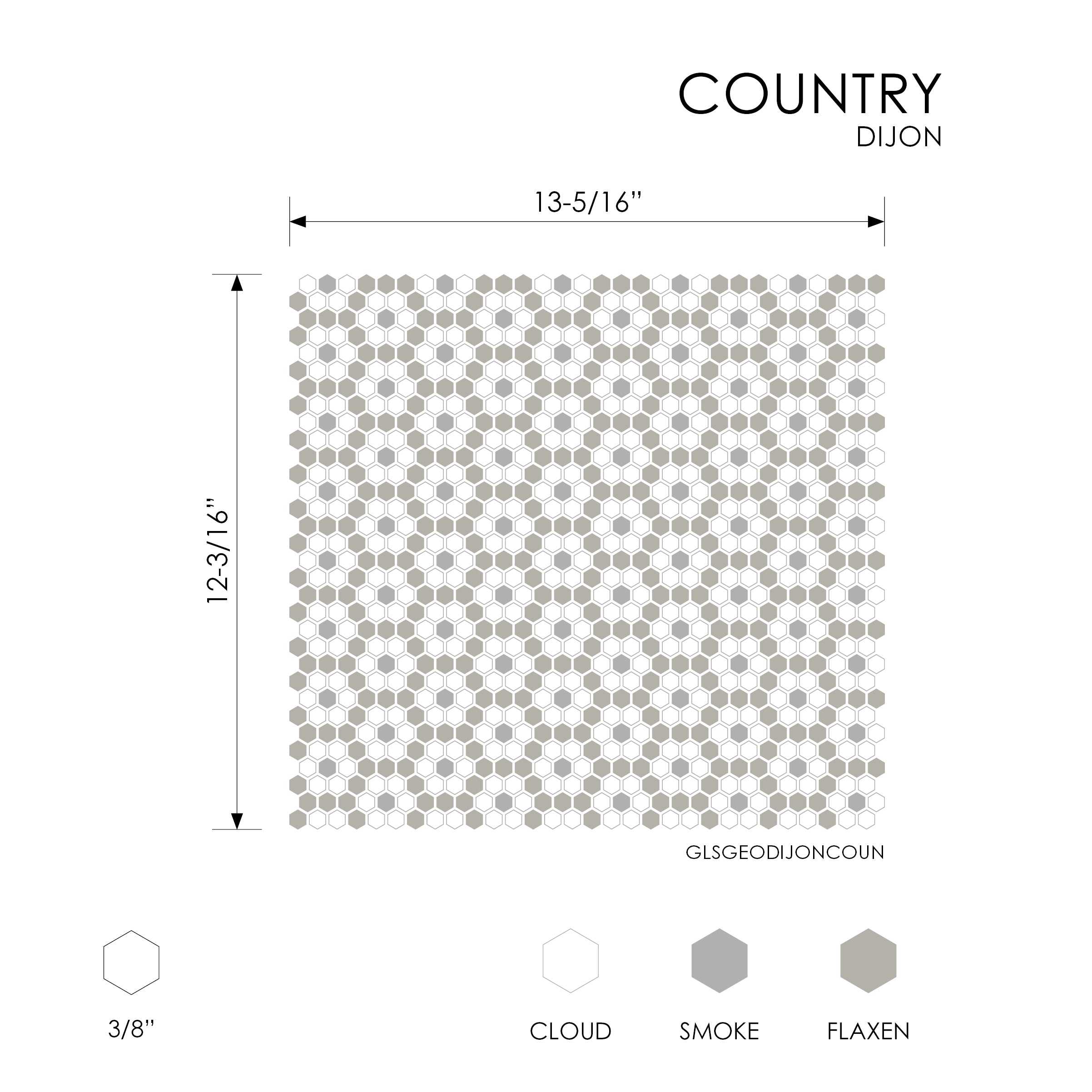 GEOMETRO: Dijon Country Hexagonal Recycled Glass Mosaic (12 3/16"x13 5/16"x3/8" | Matte)