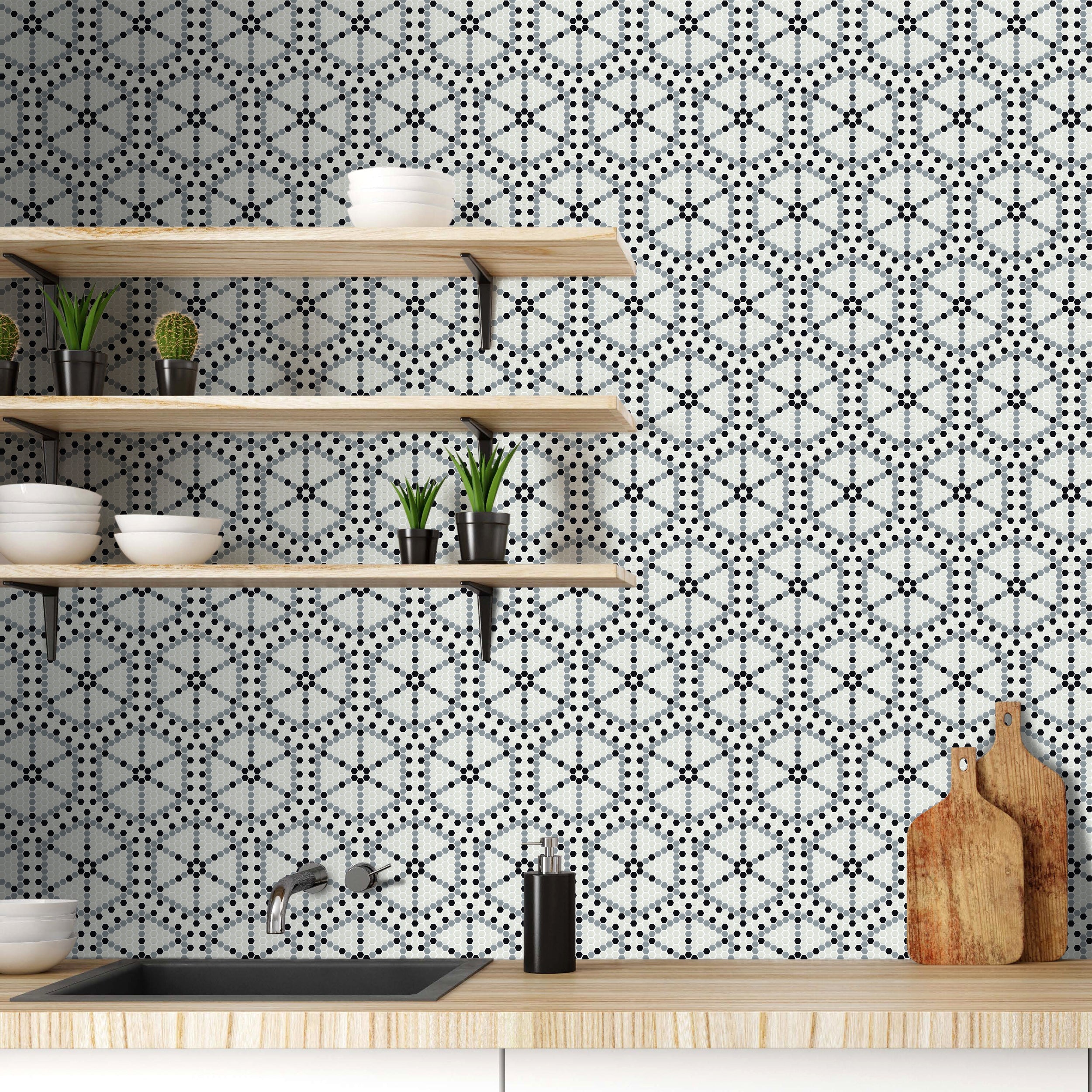 GEOMETRO: Lyon Classic Hexagonal Recycled Glass Mosaic (11 7/8"x13 3/4"x3/8" | Matte)