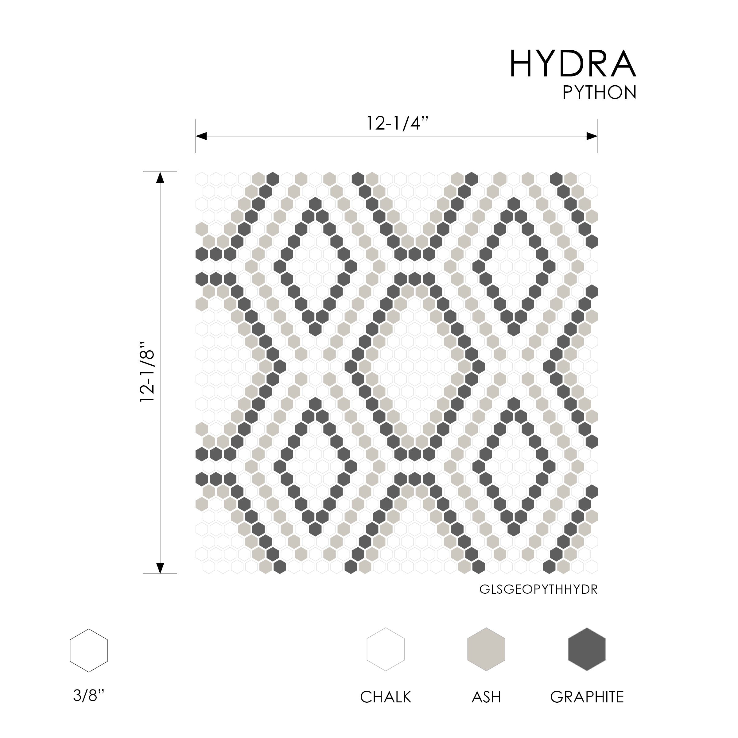 GEOMETRO: Python Hydra Hexagonal Recycled Glass Mosaic (12 1/8"x12 1/4"x3/8" | Matte)