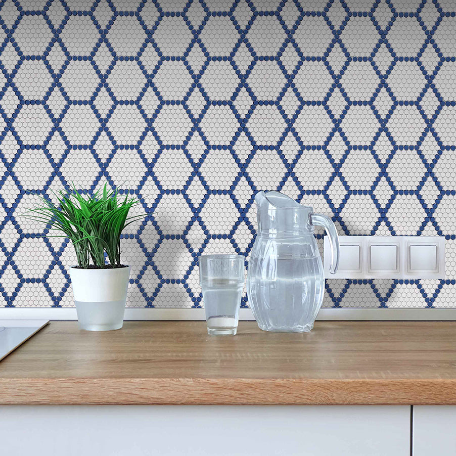 GEOMETRO: Tulle Coastal Hexagonal Recycled Glass Mosaic (11 7/16"x11 13/16"x3/8" | Matte)