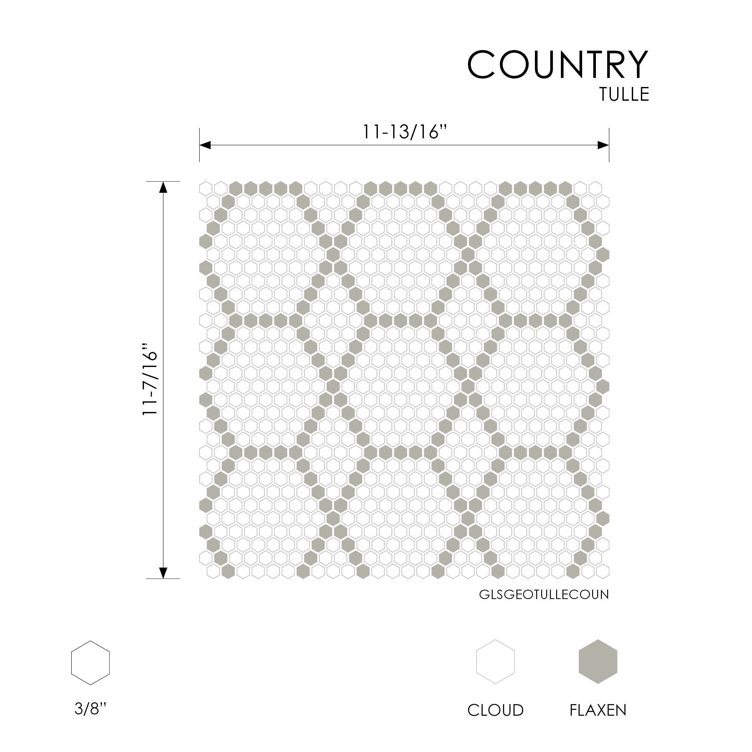 GEOMETRO: Tulle Country Hexagonal Recycled Glass Mosaic (11 7/16"x11 13/16"x3/8" | Matte)