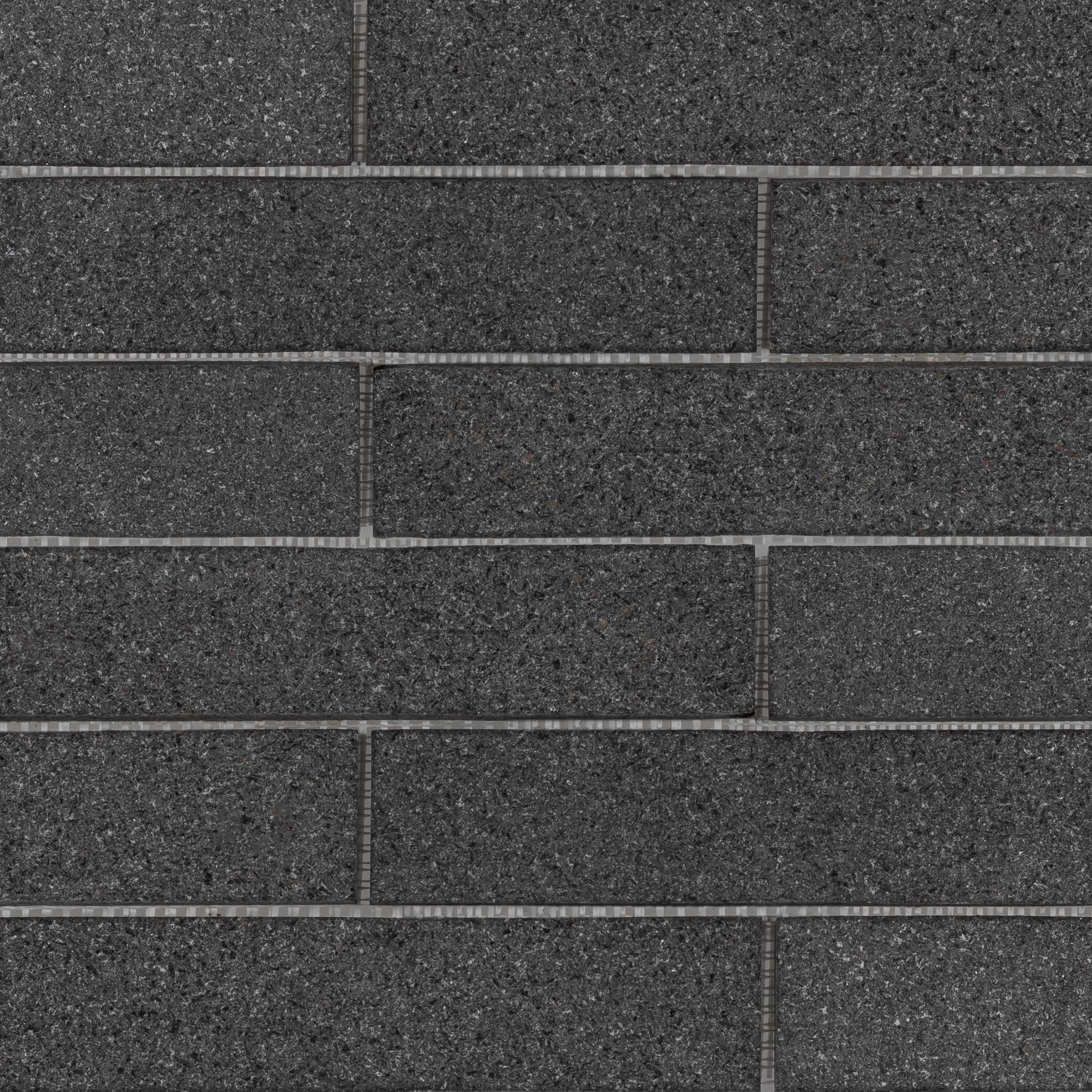 ABSOLUTE BLACK: Granite 2"x8" Staggered Joint Mosaic (6"x24"x3/8" | Flamed)