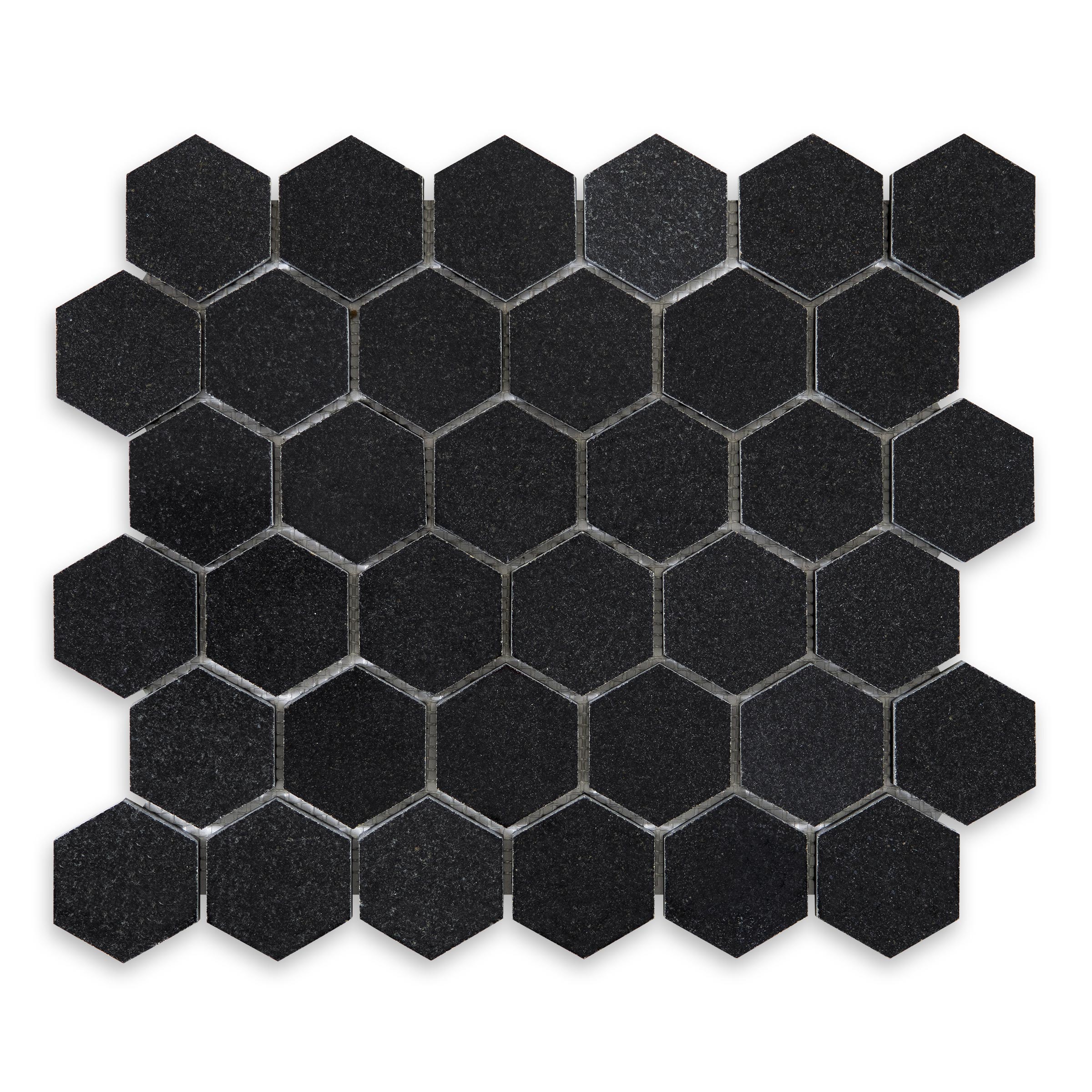 ABSOLUTE BLACK: Granite 2" Hexagonal Mosaic (10 3/4"x12 3/8"x3/8" | Polished)