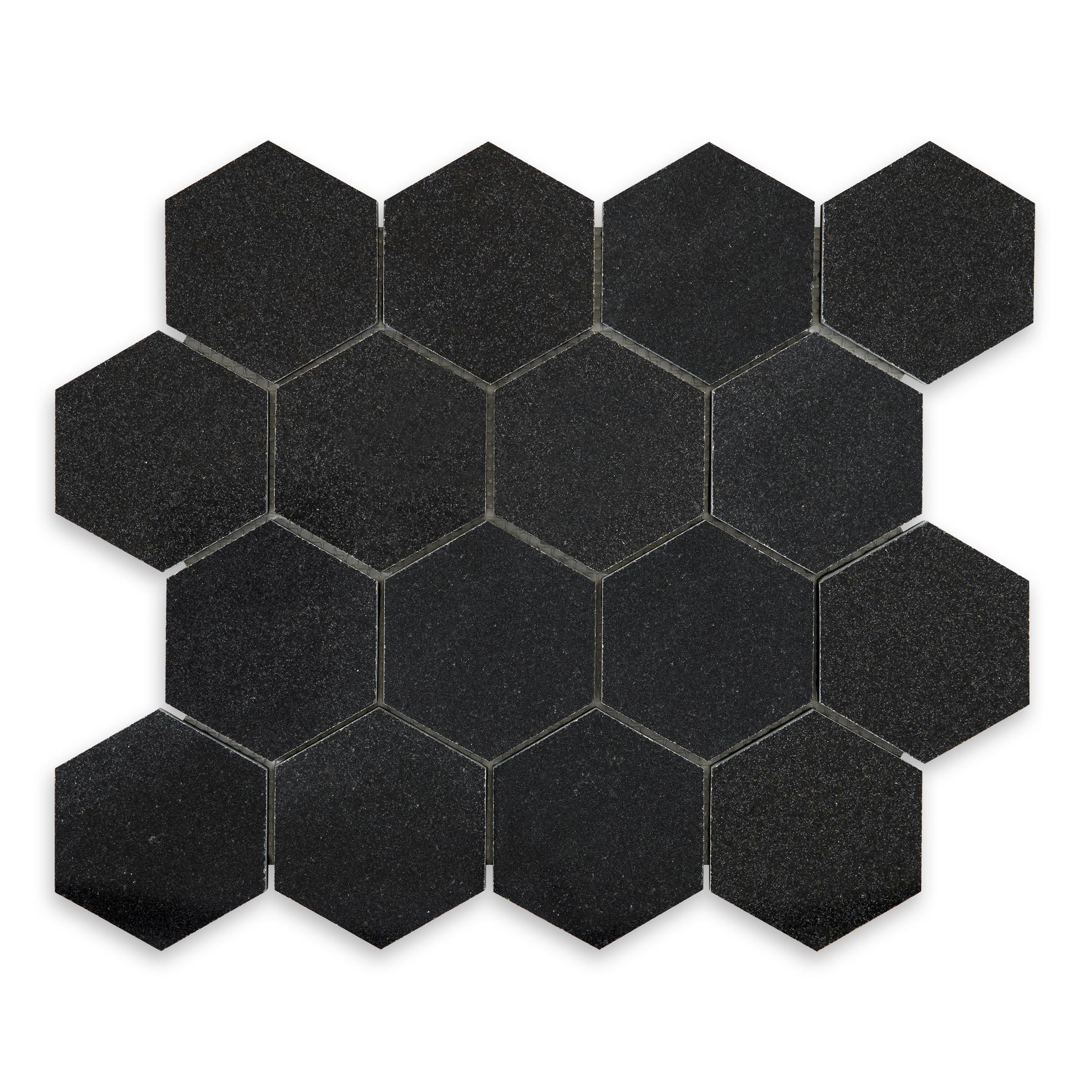 ABSOLUTE BLACK: Granite 3" Hexagonal Mosaic (10 1/4"x11 3/4"x3/8" | Polished)