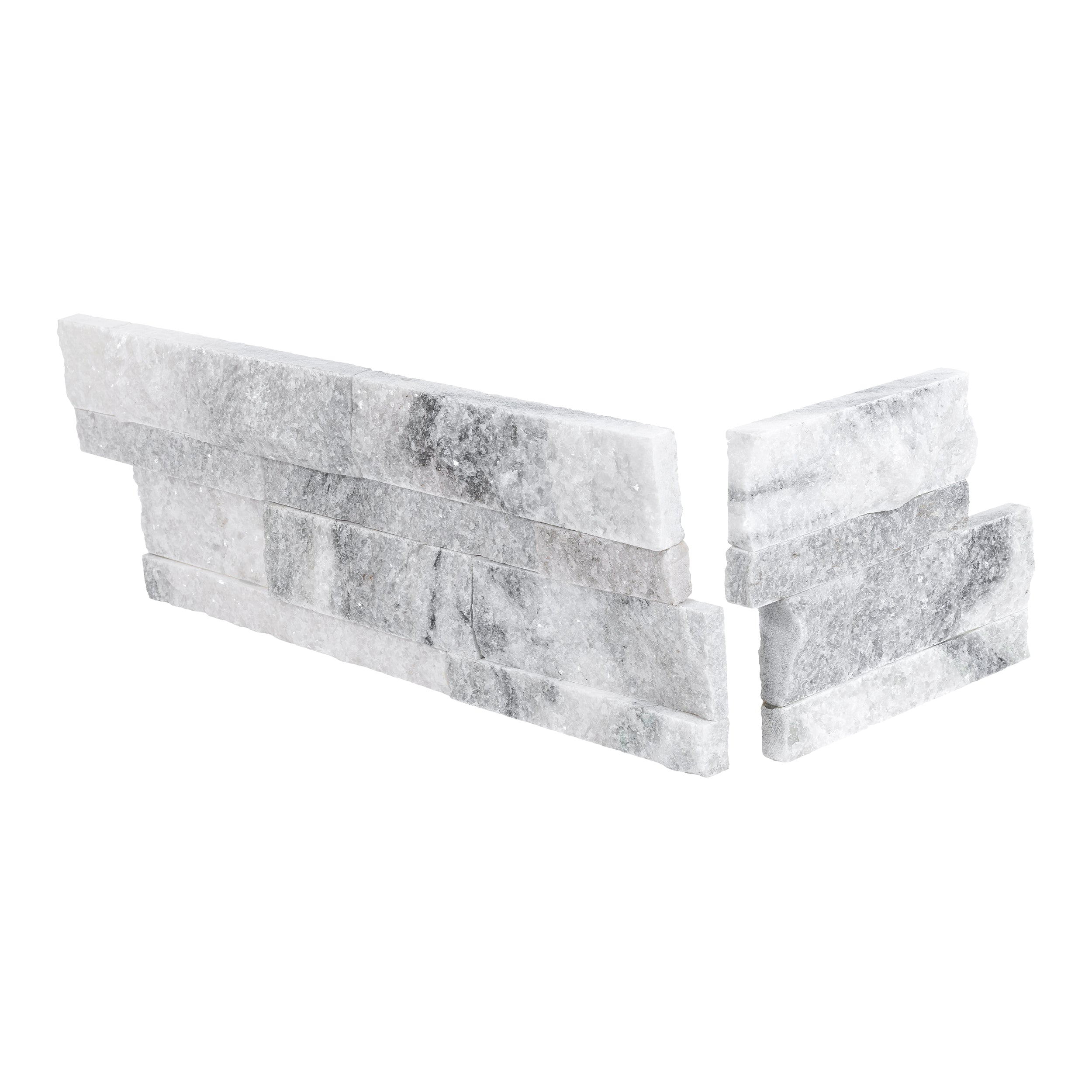 ARCTIC GRAY: Marble Ledger Stone Smart Corner Wall Panel (6"x6", 6"x18" | Rockface)