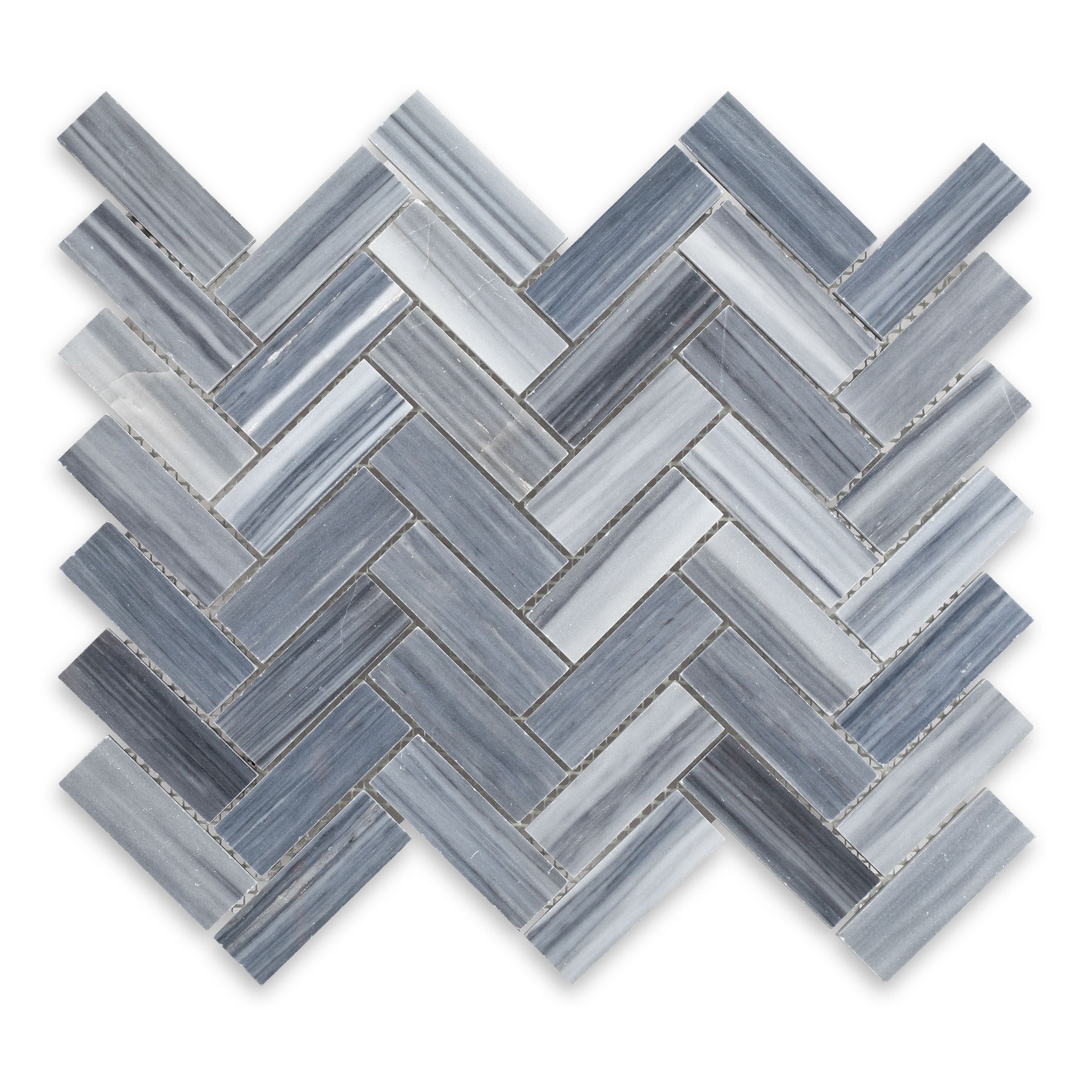 BARDIGLIO VEINCUT: Marble 1"x3" Herringbone Mosaic (11 1/4"x12 3/4"x3/8" | Polished)