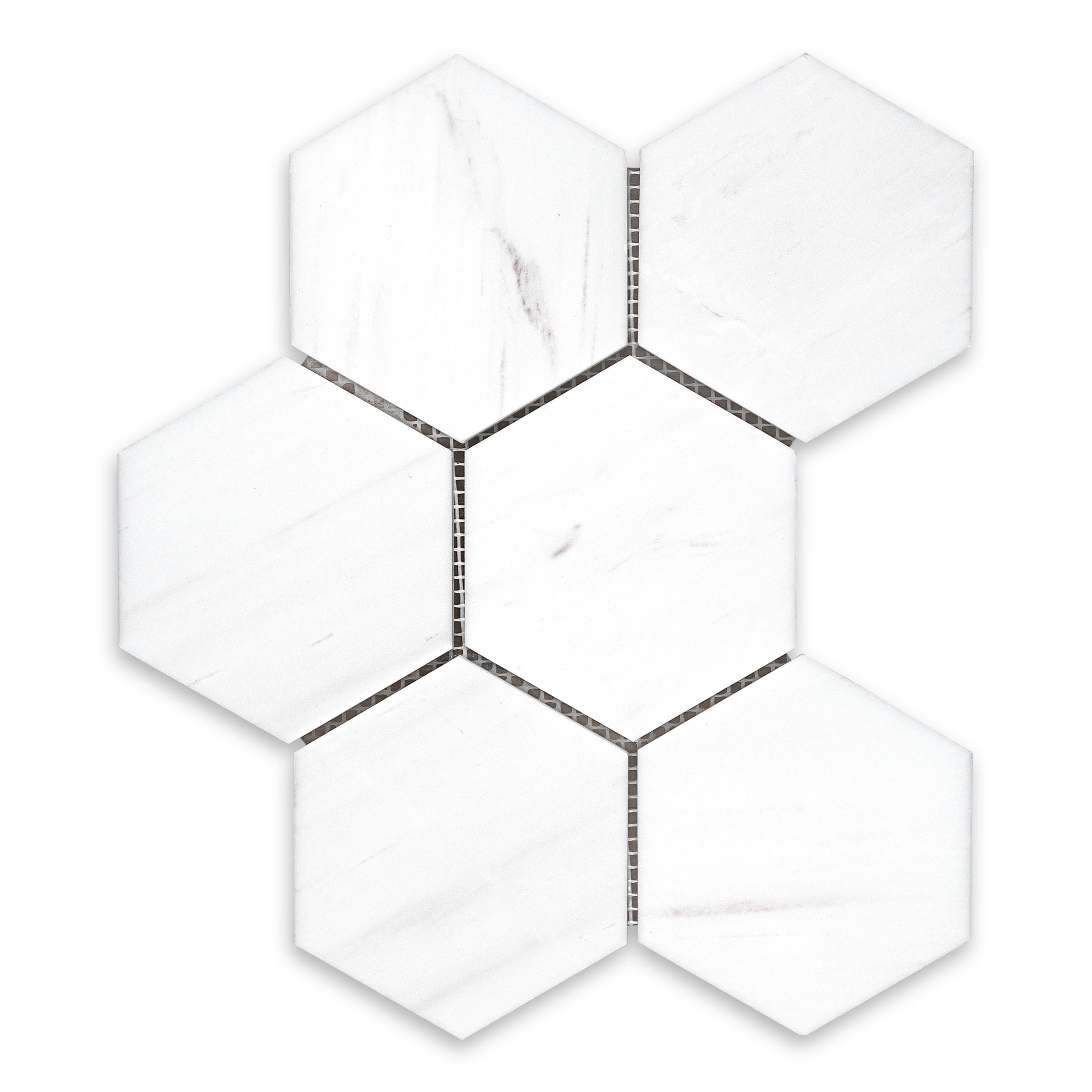 BIANCO: Dolomite 4" Hexagonal Mosaic (7 3/4"x10 1/4"x3/8" | Honed)