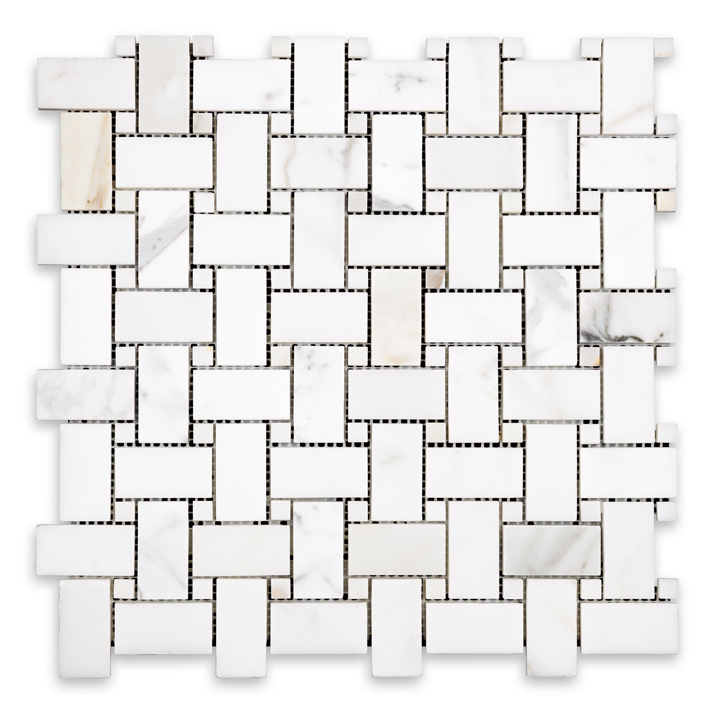 CALACATTA GOLD: Marble Calacatta Dot Basketweave Mosaic (12"x12"x3/8" | Honed)