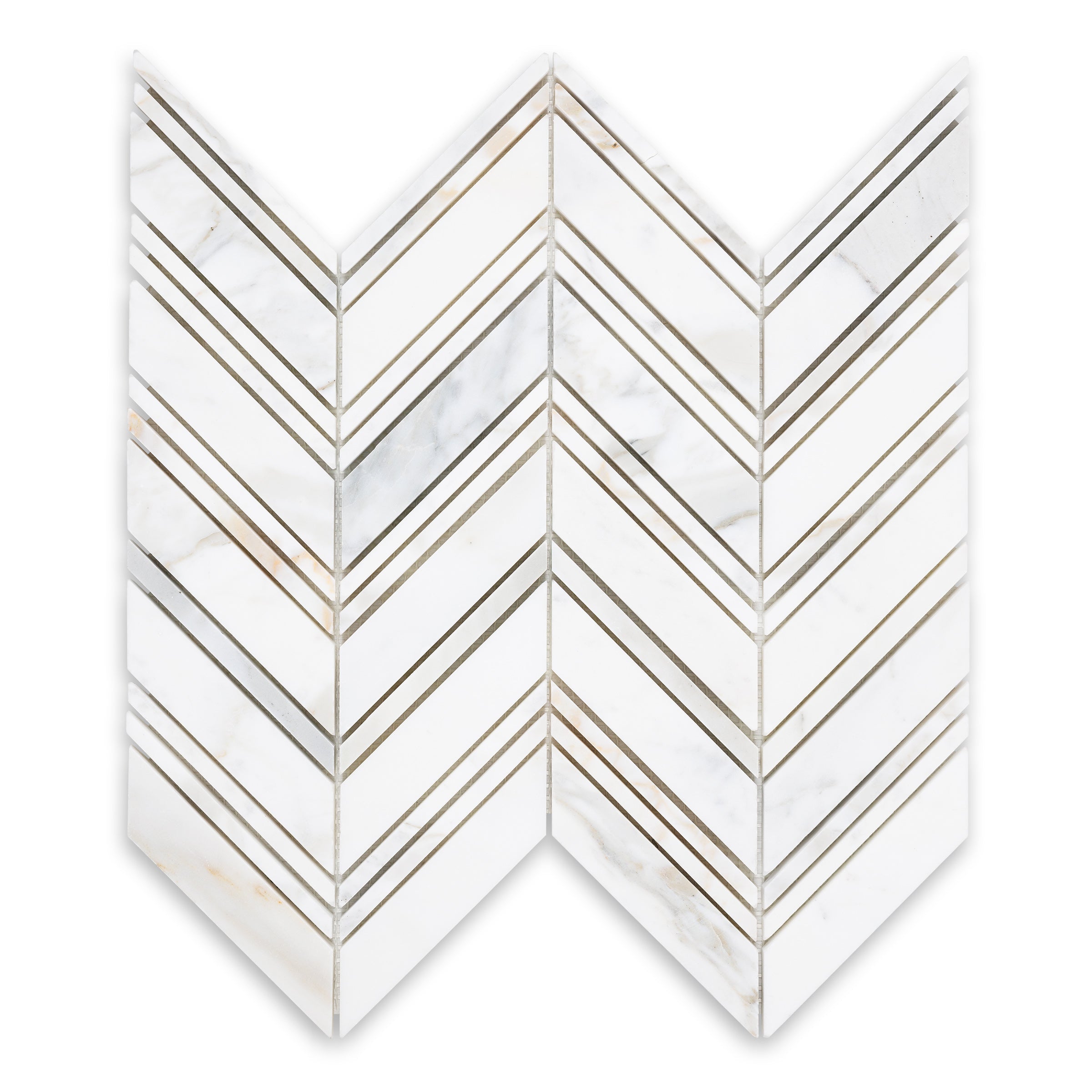 CALACATTA GOLD: Marble Striped Chevron Mosaic (10 1/4"x10 1/2"x3/8" | Honed)